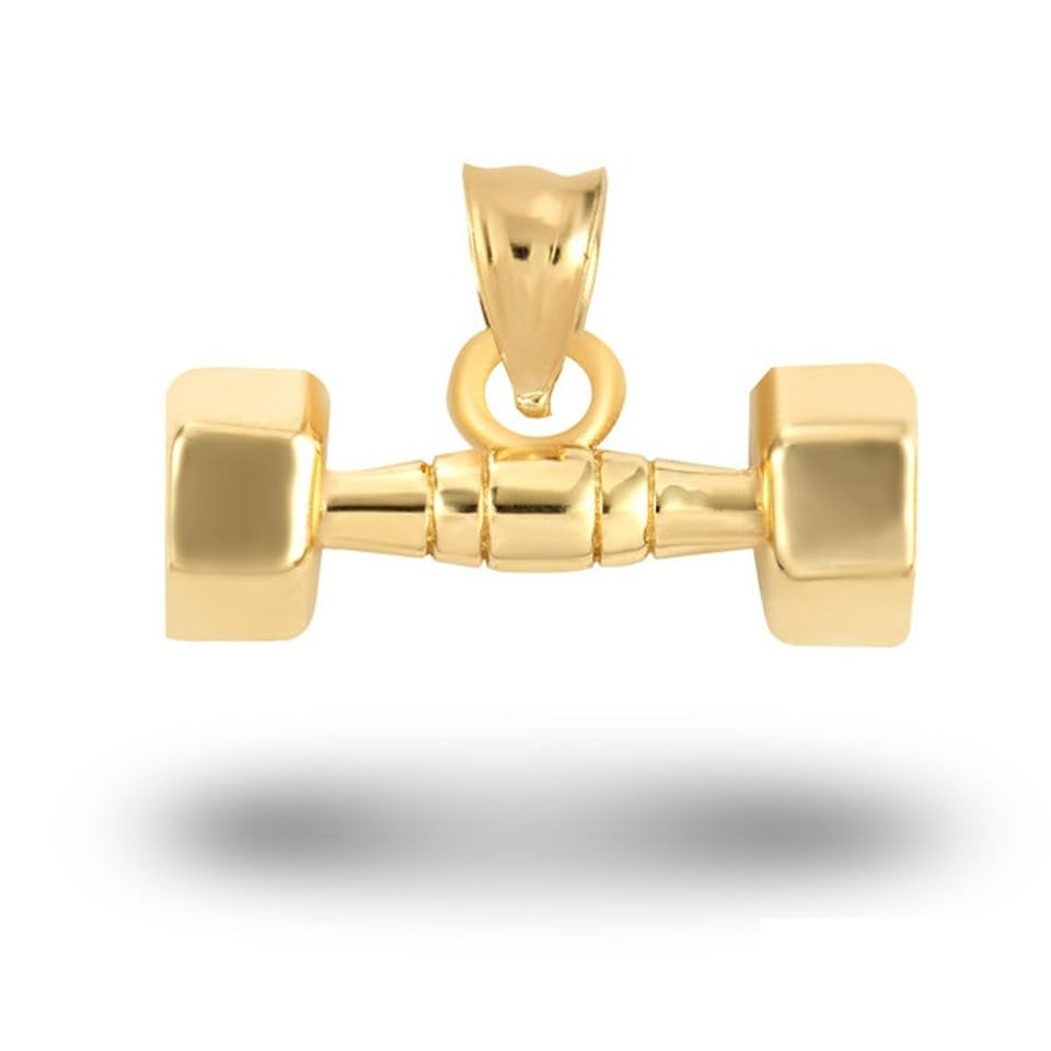 10Kt Gold Dumbbell Weightlifting Necklace for Men & Women - Gym Jewelry, Fitness Pendant, Workout Accessory - Perfect for Bodybuilders, Athletes & Fitness Enthusiasts