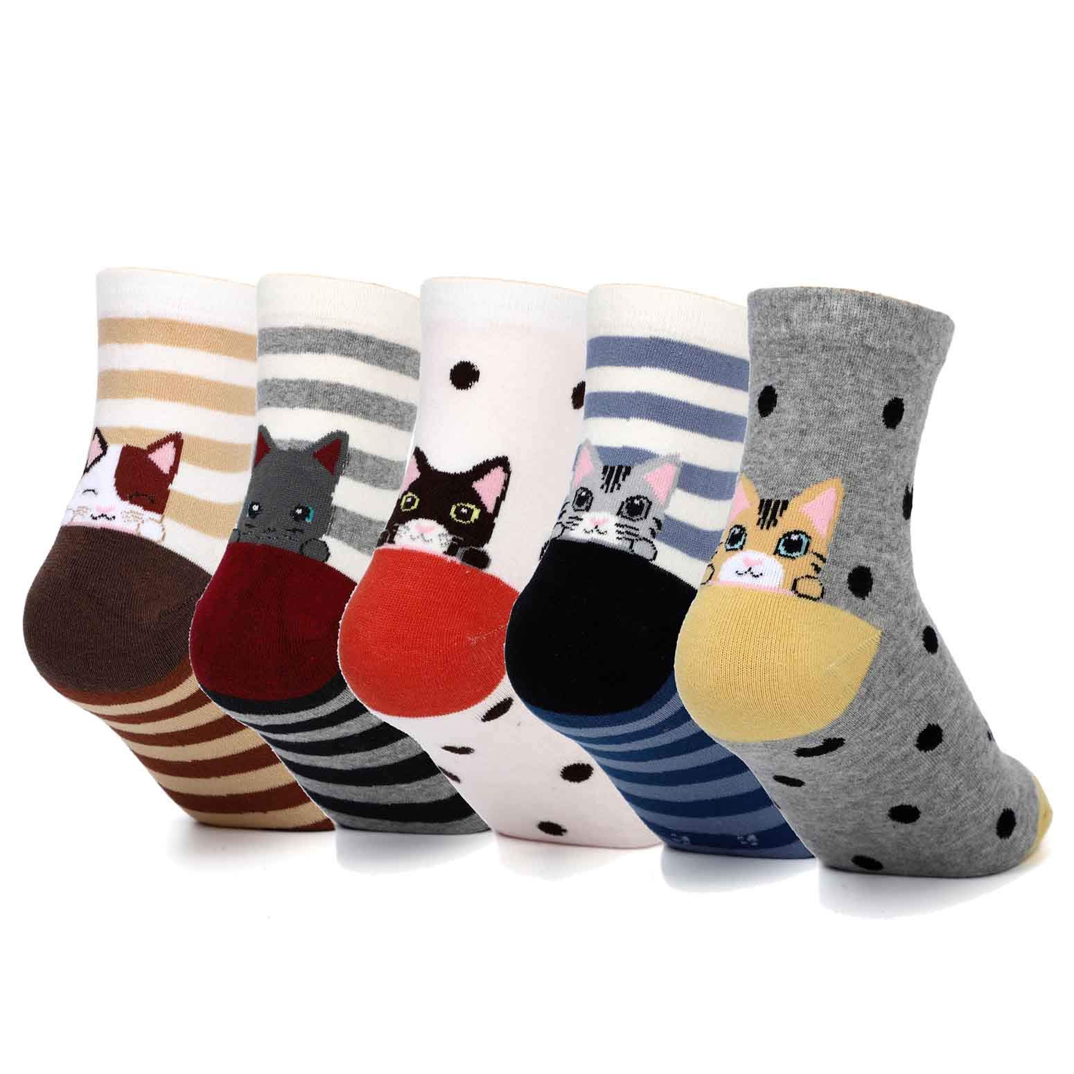 Cute Animal Socks for Women - Dog & Cat Lovers Gift - Funny Crew Socks for Casual Wear