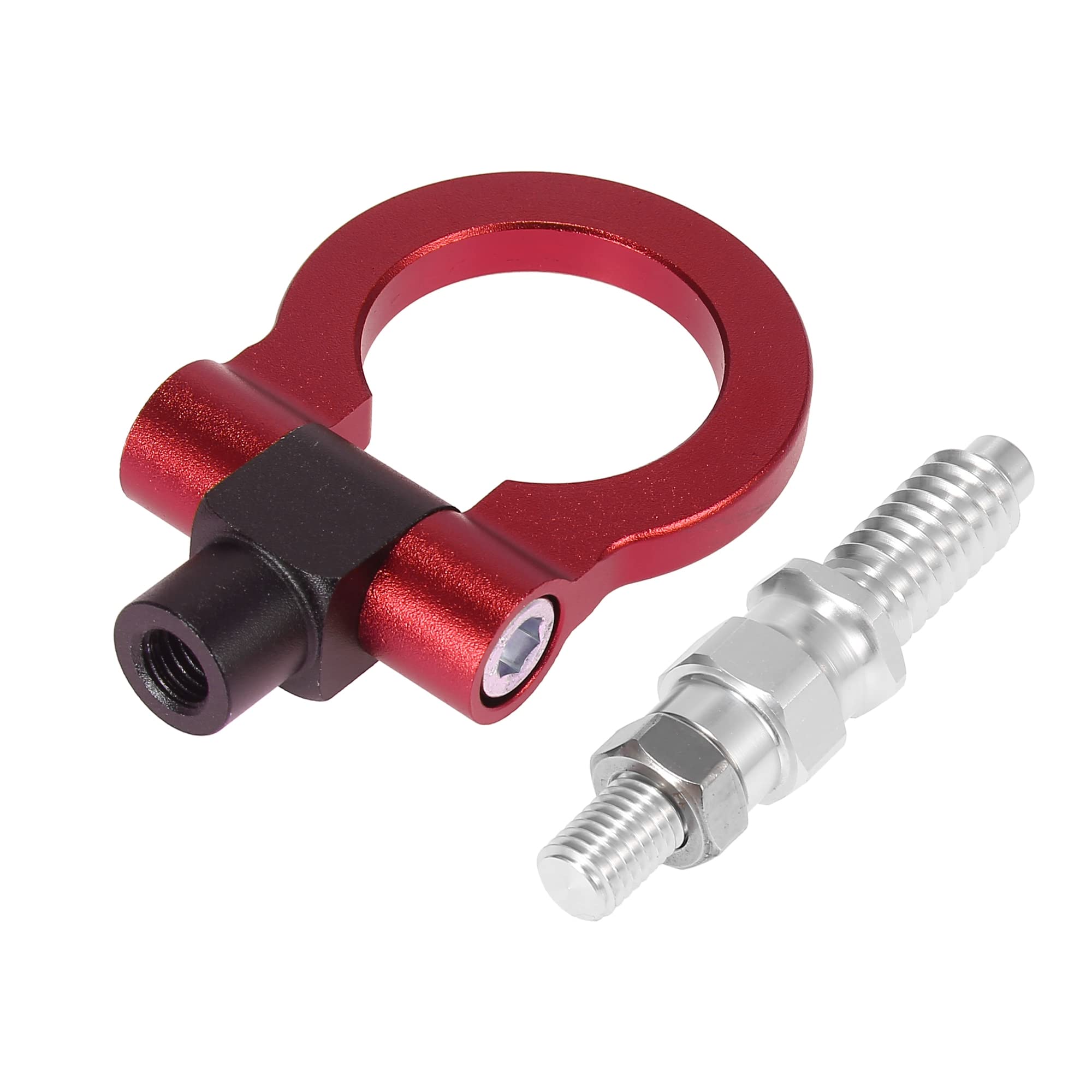Red Aluminum Alloy Car Tow Hook Kit - Durable Front Bumper Towing Eye for Off-Road & Recovery