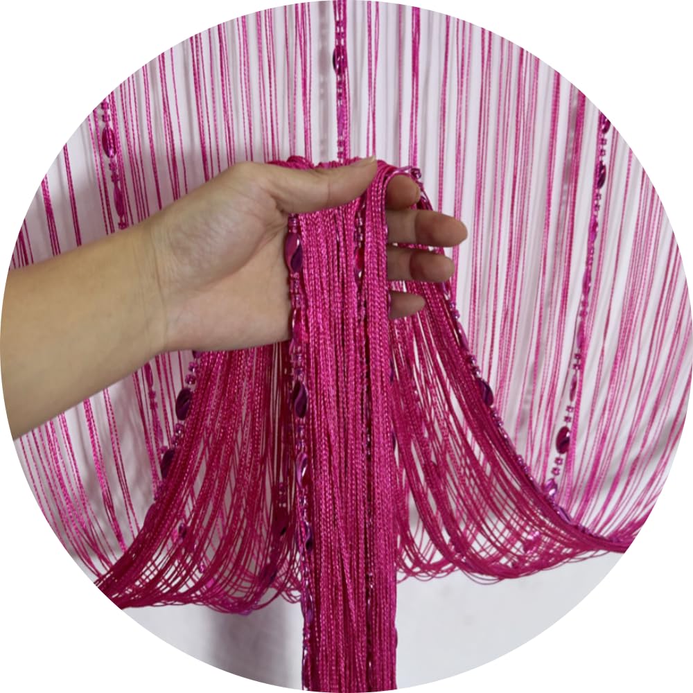 100cm x 200cm Decorative Beaded Door Curtain - Rose Red Tassel Fringe Room Divider for Wedding, Coffee House, Window & Wall Decor | Elegant Partition Screen for Home, Office & Event Spaces