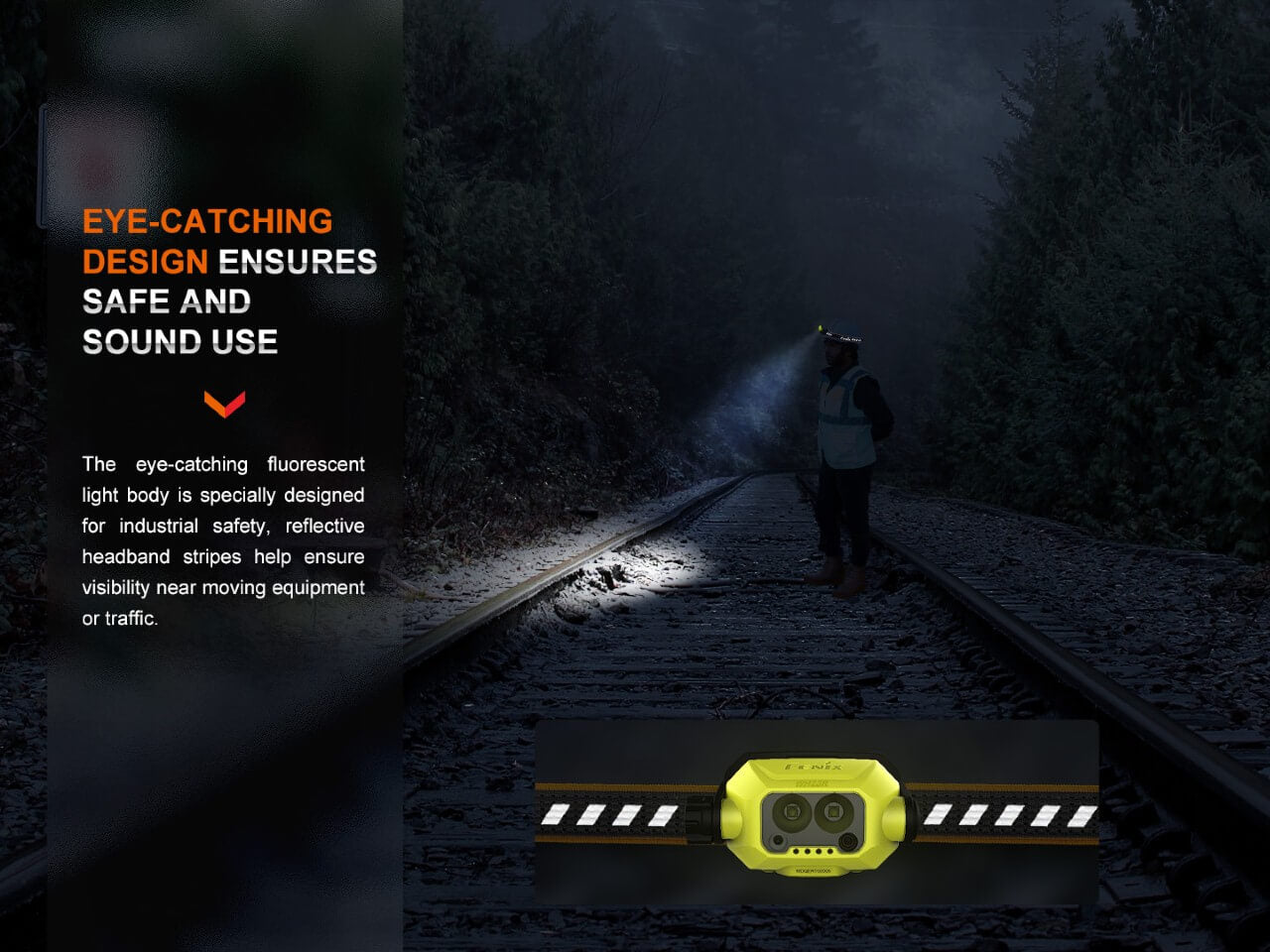 Fenix WH23R Rechargeable LED Headlamp with Motion Sensor - Hands-Free Lighting for Construction, Mining, Camping & Outdoor Activities