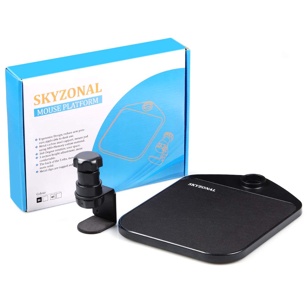 SKYZONAL Ergonomic Mouse Platform - Under Desk Wrist Support Mouse Pad (Black) for Office & Gaming - Reduce Wrist Pain & Improve Comfort