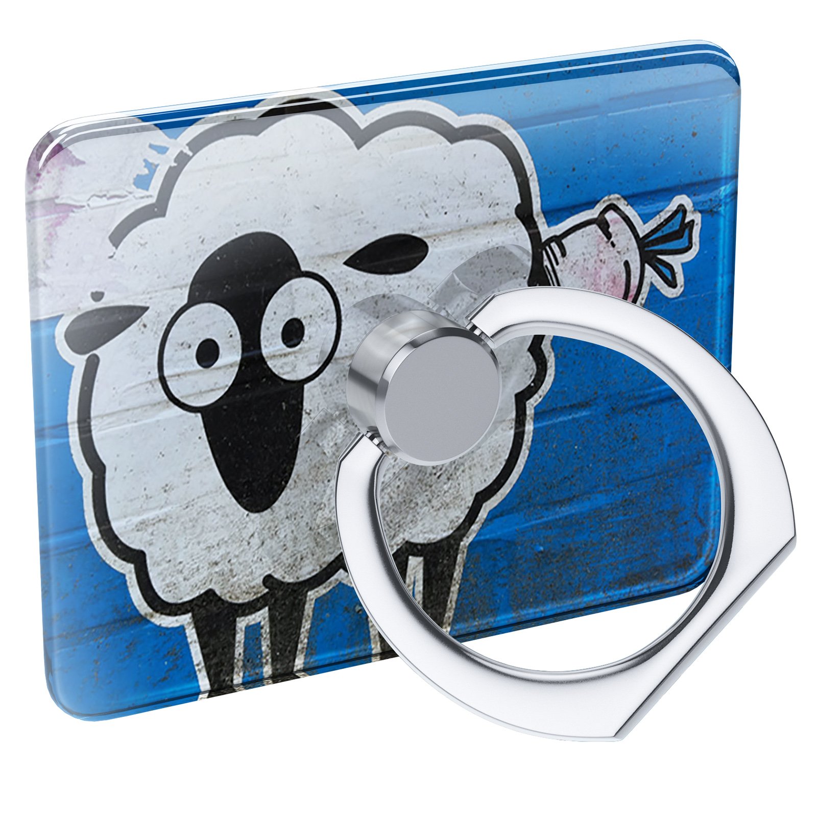 Cell Phone Ring Holder with Sheep Carrot Design - Collapsible Grip & Stand for Phones, Street Art Style by Neonblond - Perfect for Commuting, Travel, and Hands-Free Viewing
