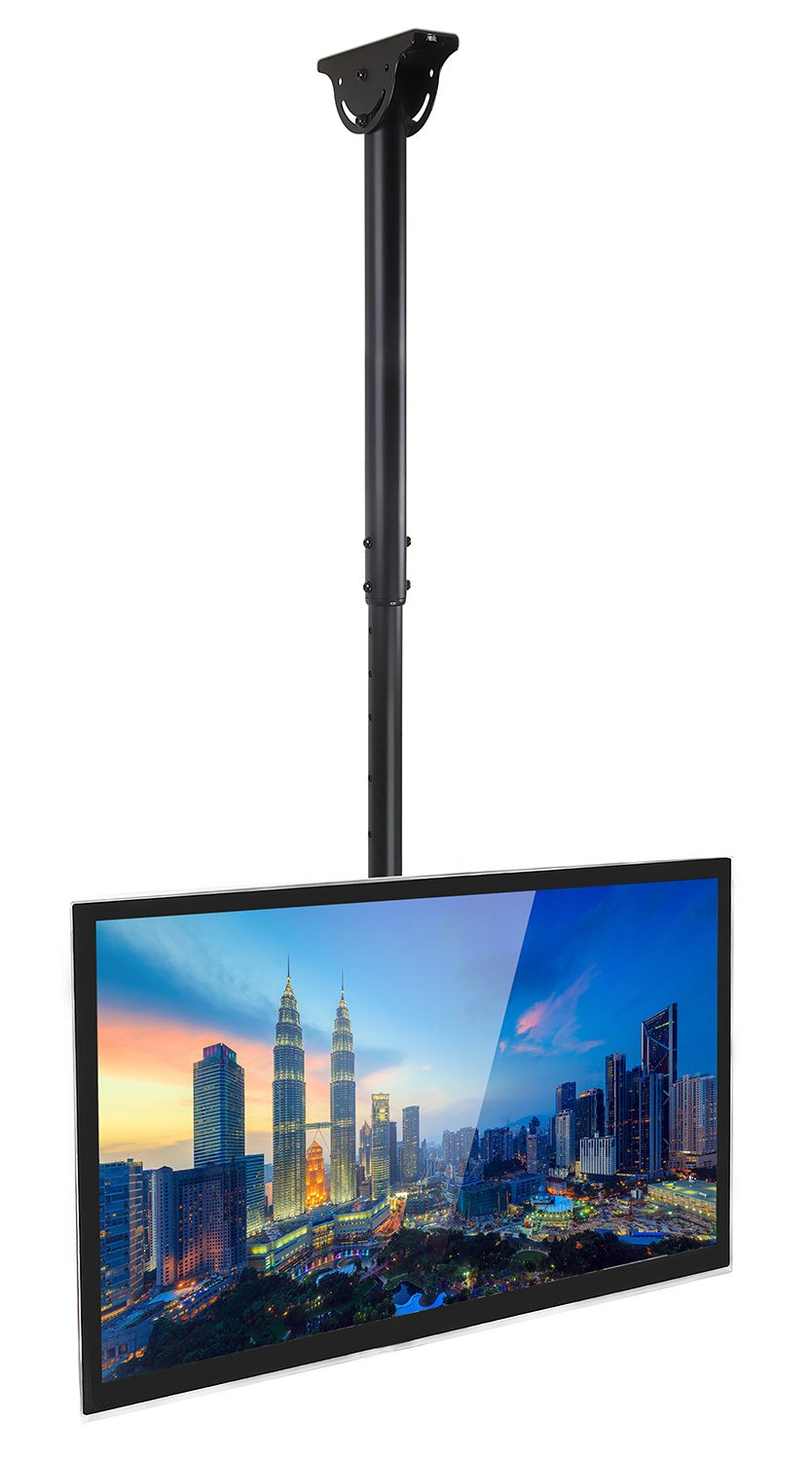 Mount-It MI-509L Black Ceiling TV Mount for 40-70 Inch Flat Screen TVs - Adjustable Height, Tilt & Swivel Bracket with VESA 600x400 Support - Perfect for Vaulted Ceilings in Living Rooms, Bedrooms & Home Theaters