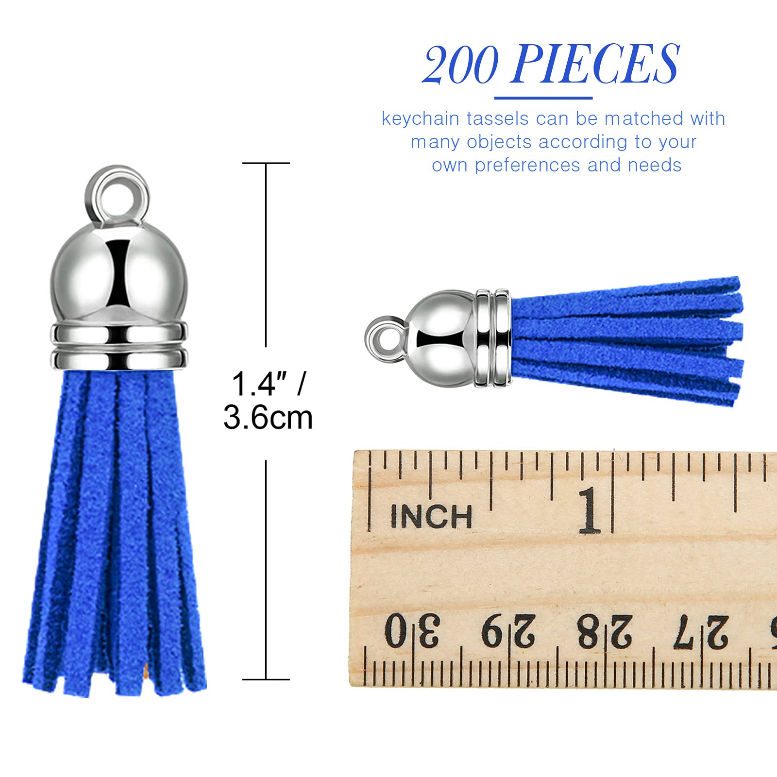 200-Piece Faux Suede Leather Keychain Tassels with Loops - DIY Craft Supplies for Jewelry, Bag & Home Decor (Blue) | Perfect for Keychains, Gift Wrapping & Scrapbooking Projects