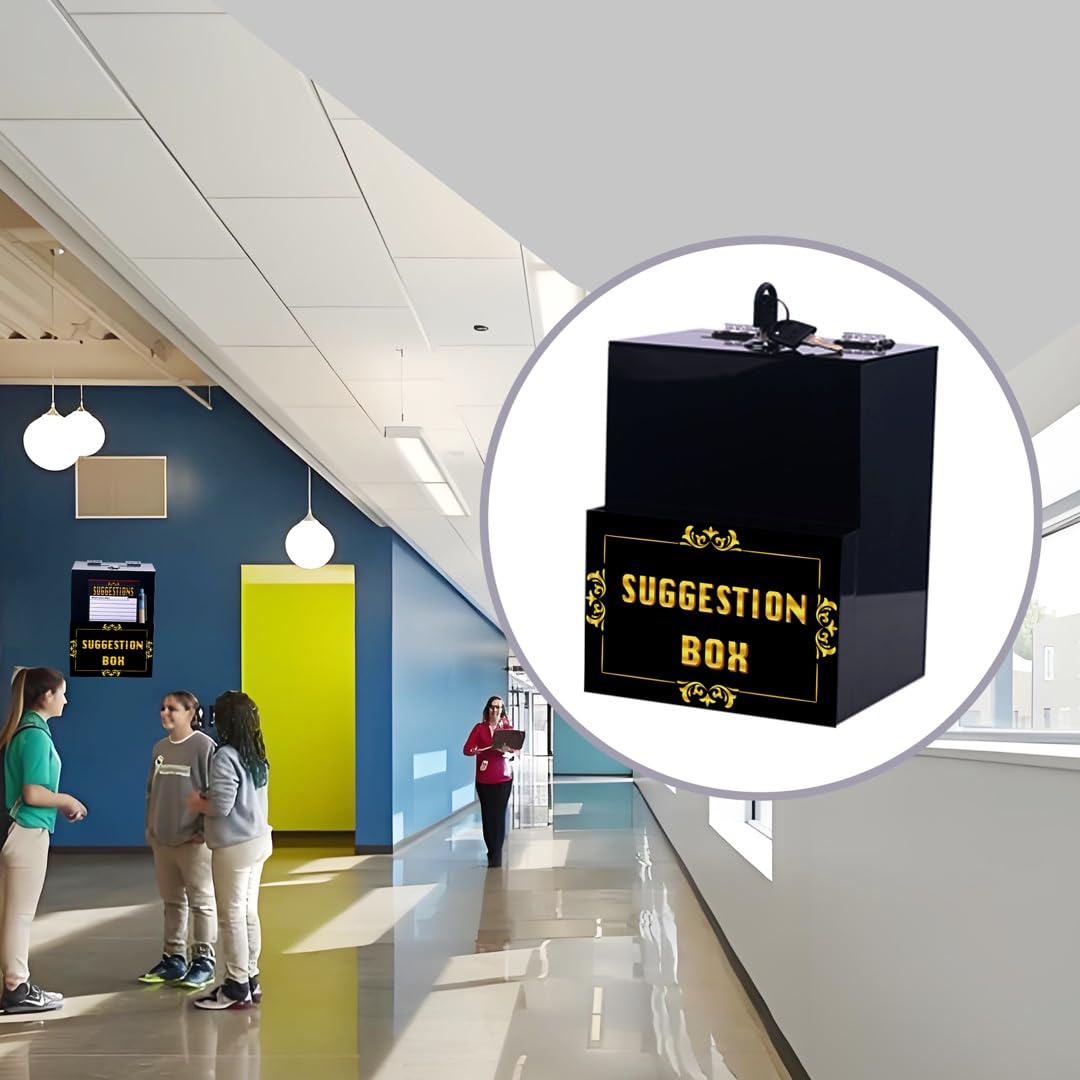 Wall Mounted Acrylic Comment Box with Lock & Cash Pocket - Secure Drop Box for Tips, Donations & Payments (Includes 45 Free Cards) - Perfect for Restaurants, Retail Stores & Offices