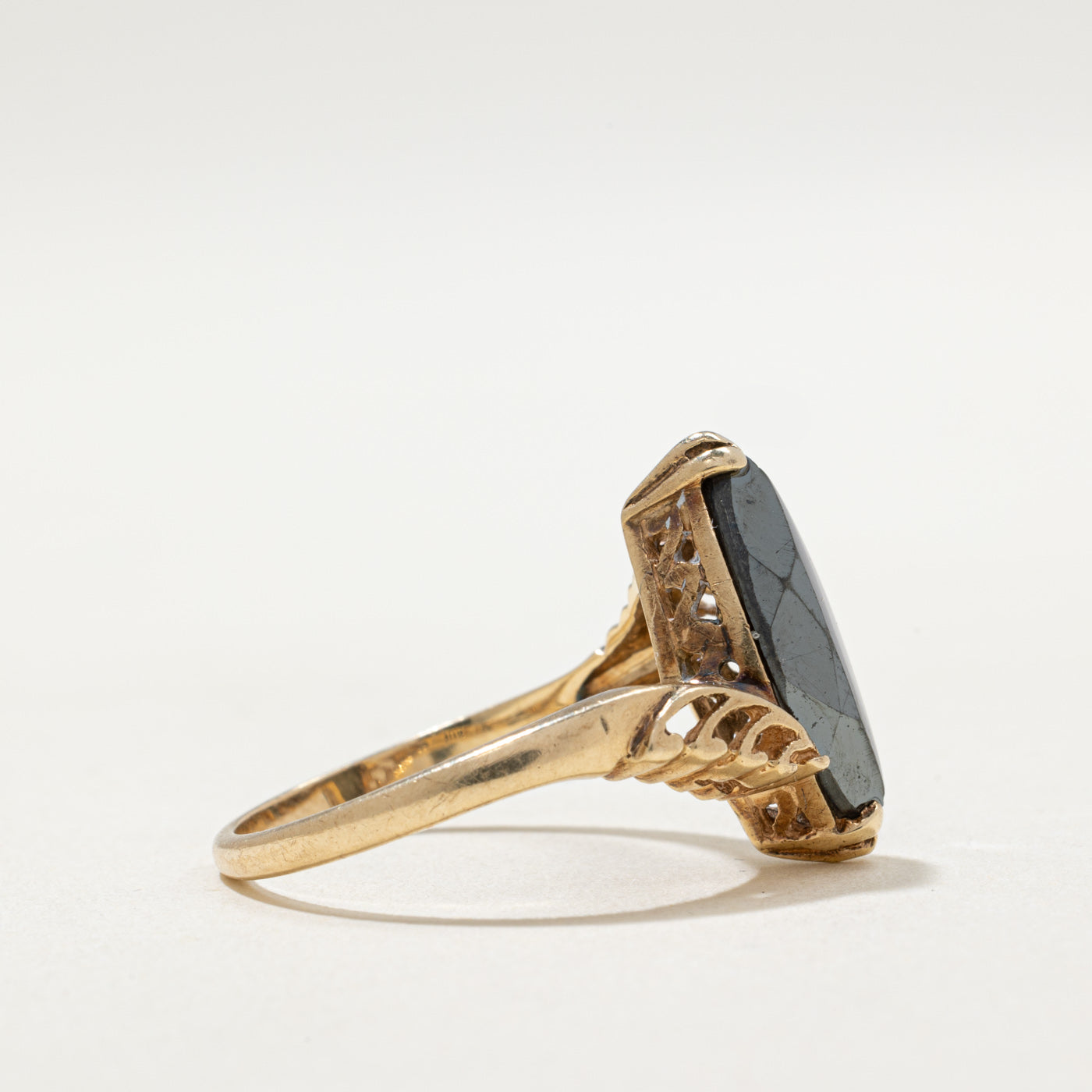 10K Gold Marquise Cut Hematite Bypass Ring - 2.20ct Genuine Stone - Size 6.5 - Elegant Jewelry for Women - Perfect for Weddings, Anniversaries & Special Occasions
