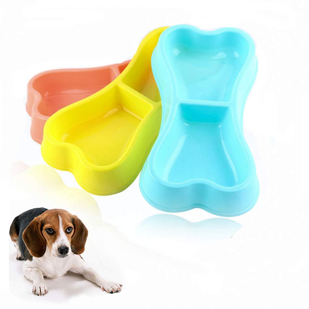 3-Piece Bone-Shaped Dog Bowls Set for Small Dogs & Cats - 2-in-1 Plastic Food and Water Feeder by EORTA - Perfect for Puppies & Small Pets (Random Colors) - Ideal for Home, Travel & Outdoor Use
