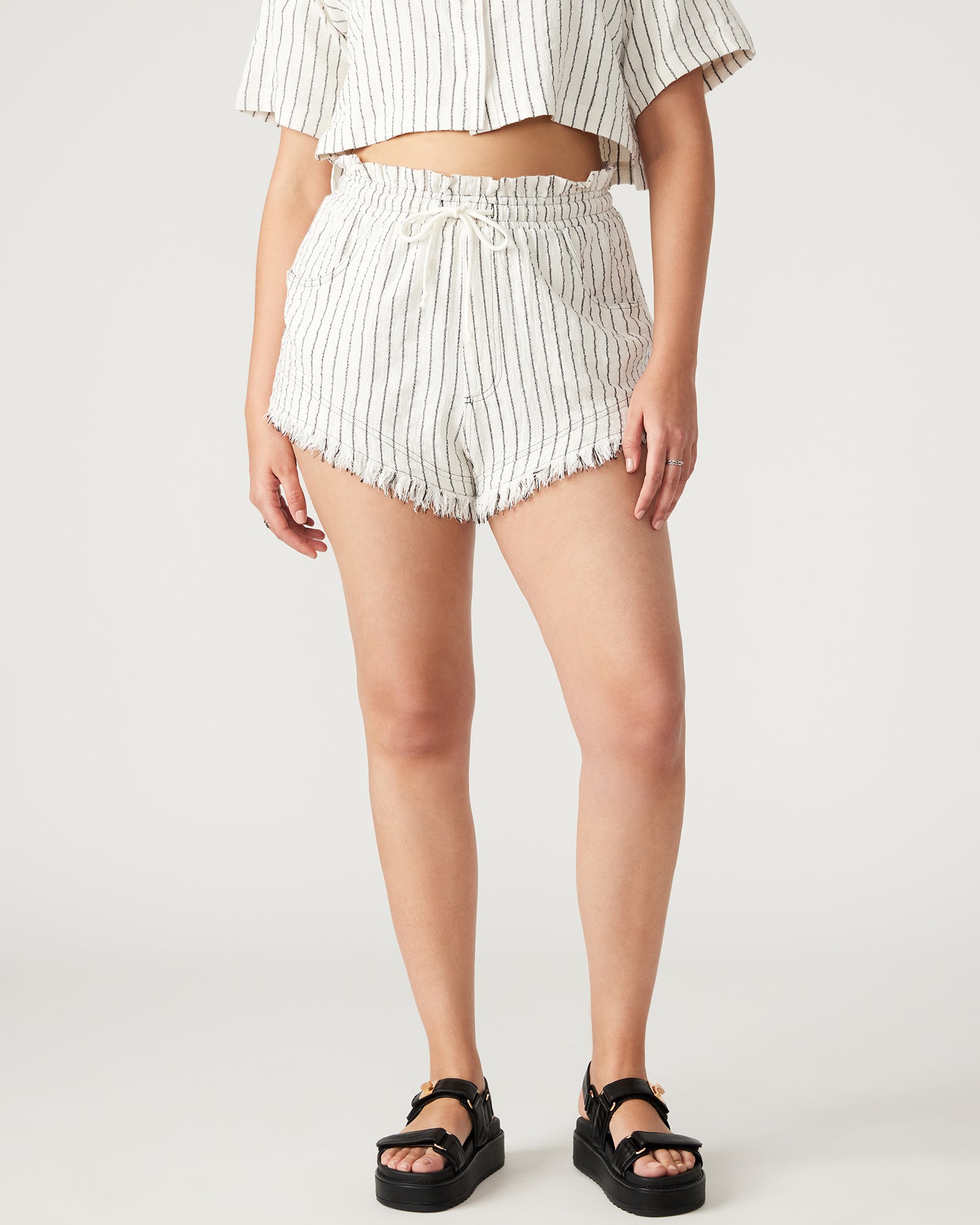 MARI Women's High Waist Shorts - White & Black | Comfortable Summer Shorts for Casual Wear, Gym, Yoga, and Beach Outfits