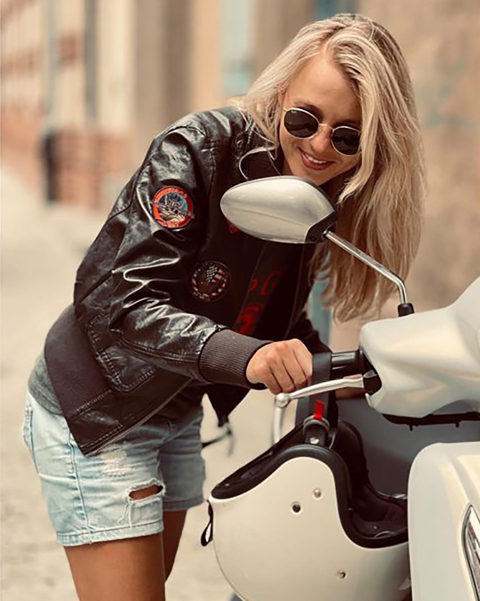 Top Gun Women's Vegan Leather Bomber Jacket with Patches - Stylish Vegan Leather Jacket for Women, Fashionable Faux Leather Bomber with Embroidered Patches - Perfect for Casual Outfits, Night Out, and Motorcycle Riding
