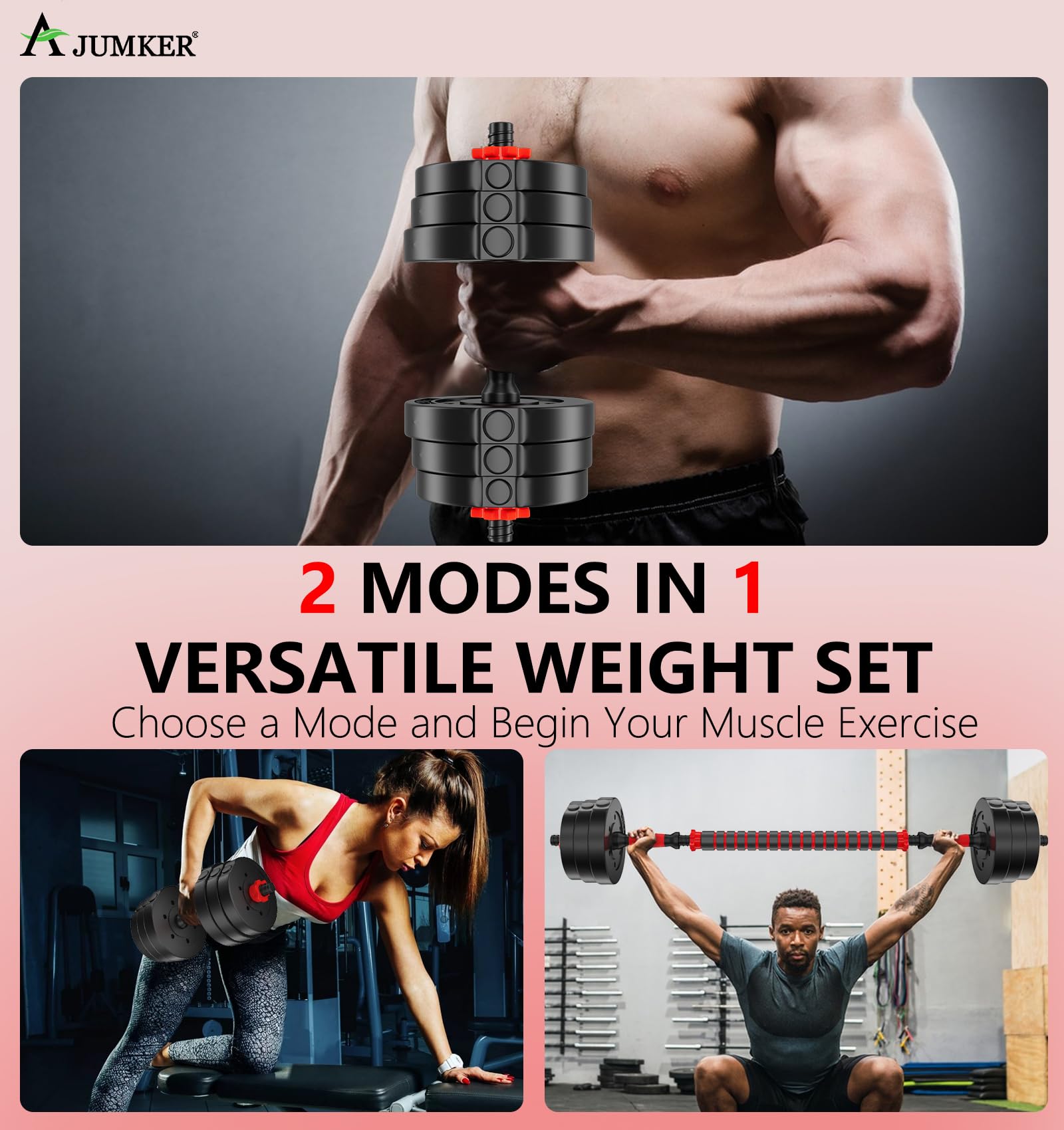 Adjustable Dumbbells Set 20LBS-44LBS, Home Gym Weight Set with 2 Hand Weights for Strength Training, Push-ups & Full-Body Workouts - Perfect Fitness Equipment for Men & Women at Home or Gym