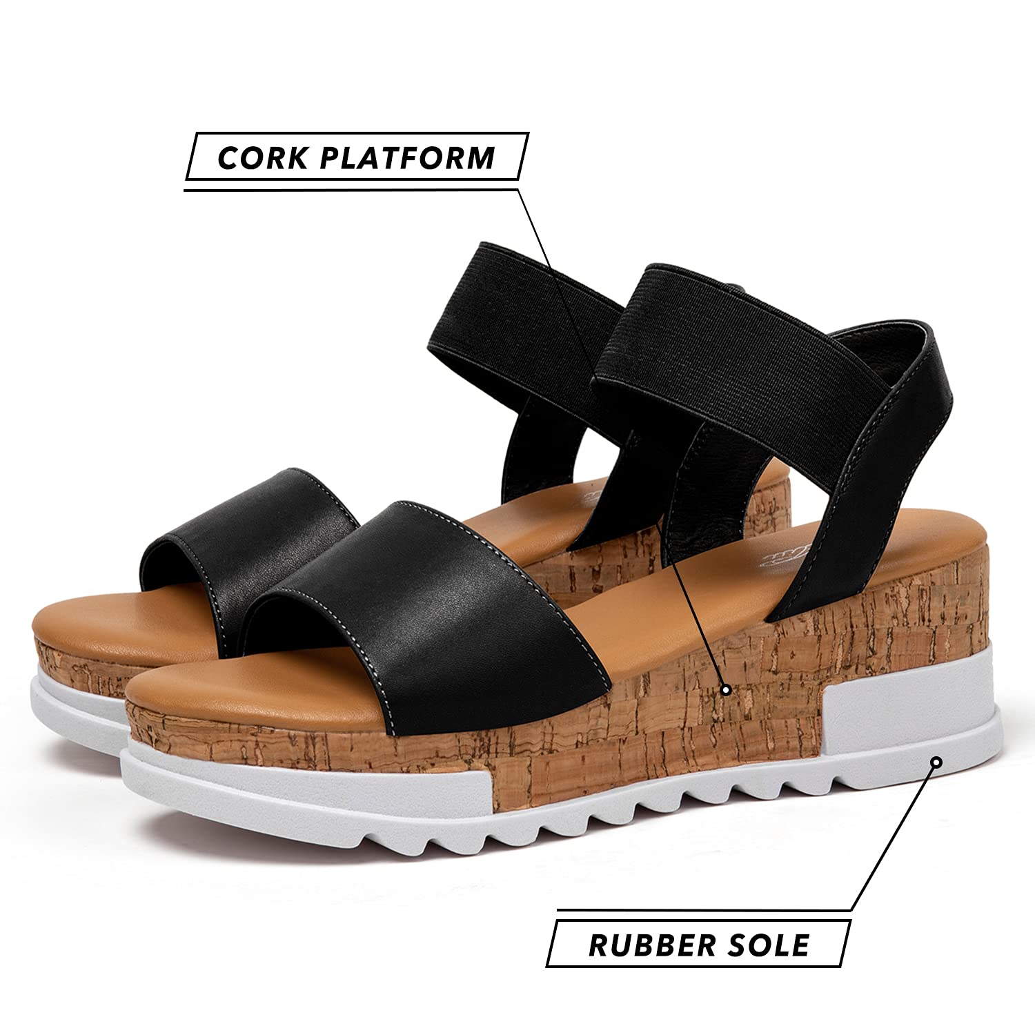 Katliu Women's Wedge Platform Sandals with Elastic Ankle Strap - Cork Sole Summer Beach Shoes for Women - Perfect for Vacation, Walking & Outdoor Activities