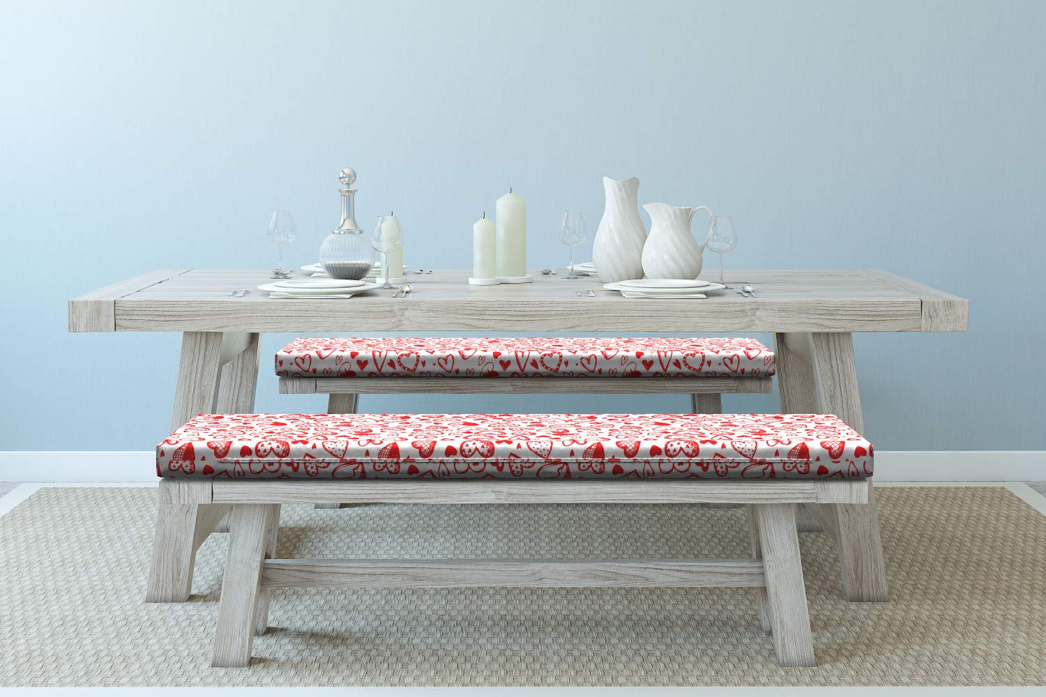 Ambesonne Valentine's Day Bench Cushion Set of 2 - Red & White Heart Pattern with Dots & Arrows - 45