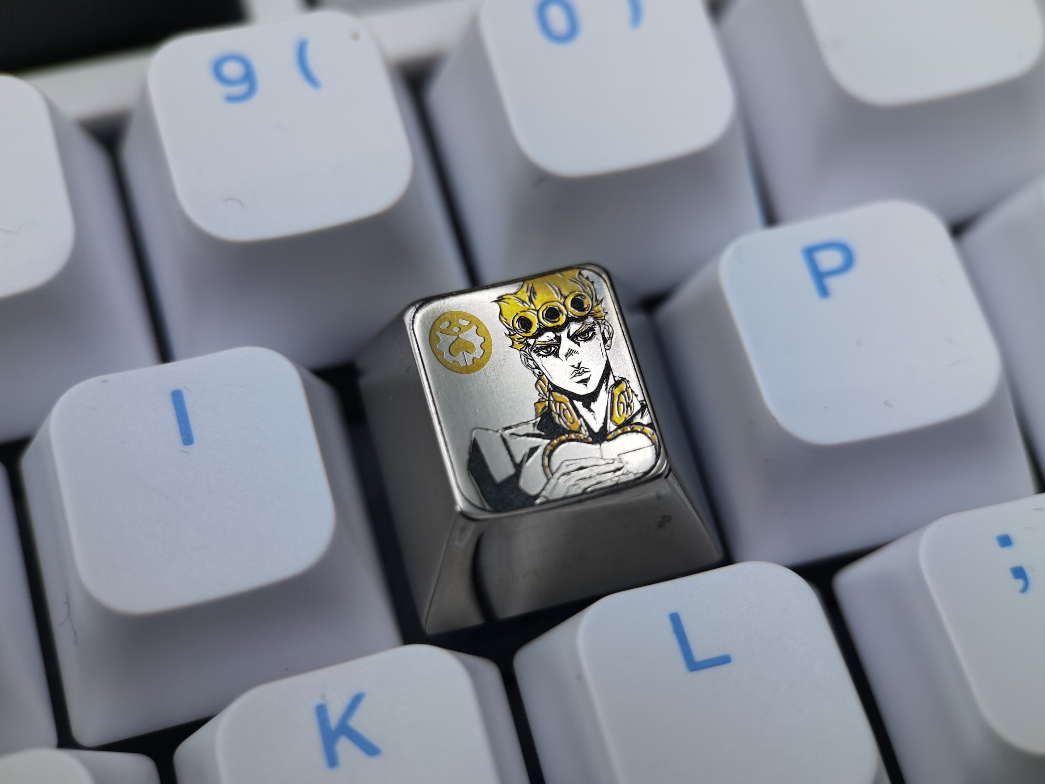 Jojo Giorno Giovanna 1U Titanium Alloy Custom Carved Keycap for Mechanical Keyboard - Anime Gaming & Typing Enthusiast Accessory