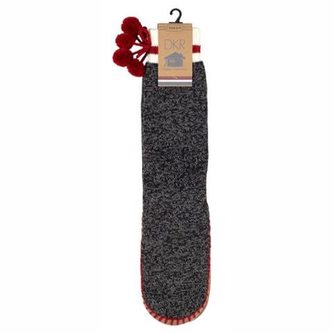 DKR & Co. Men's Moccasin Slipper Socks - Soft Fleece Lined Indoor/Outdoor House Shoes - Black Heather - Perfect for Winter Warmth & Home Relaxation