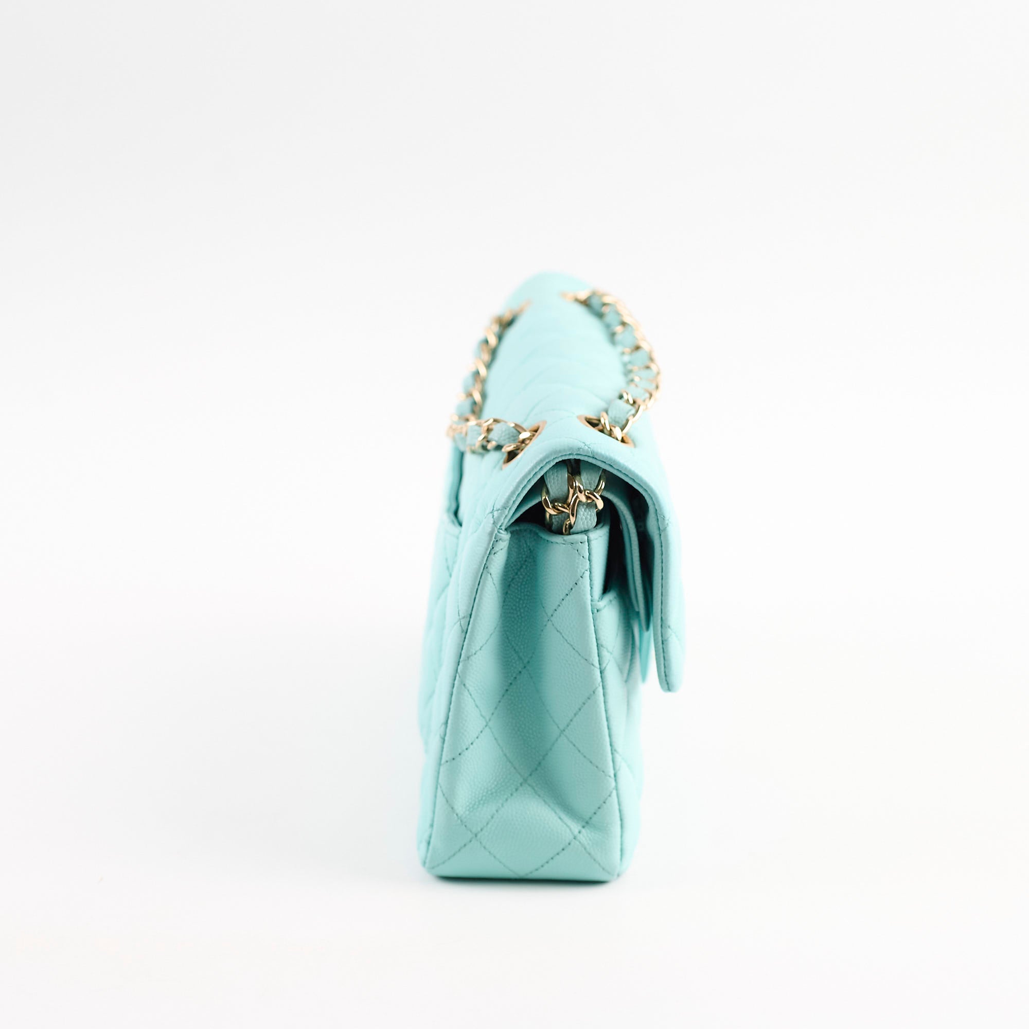 Chanel Small Classic Double Flap Bag in Tiffany Blue Caviar Leather - Luxury Designer Handbag for Women | Perfect for Parties, Weddings & Special Occasions