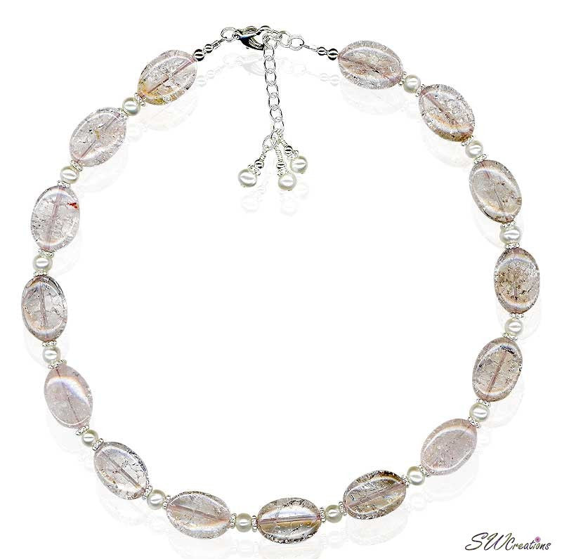 Rose Quartz Gemstone Pearl Necklace - Elegant Healing Crystal Jewelry for Women | Perfect for Meditation, Yoga & Spiritual Gifts