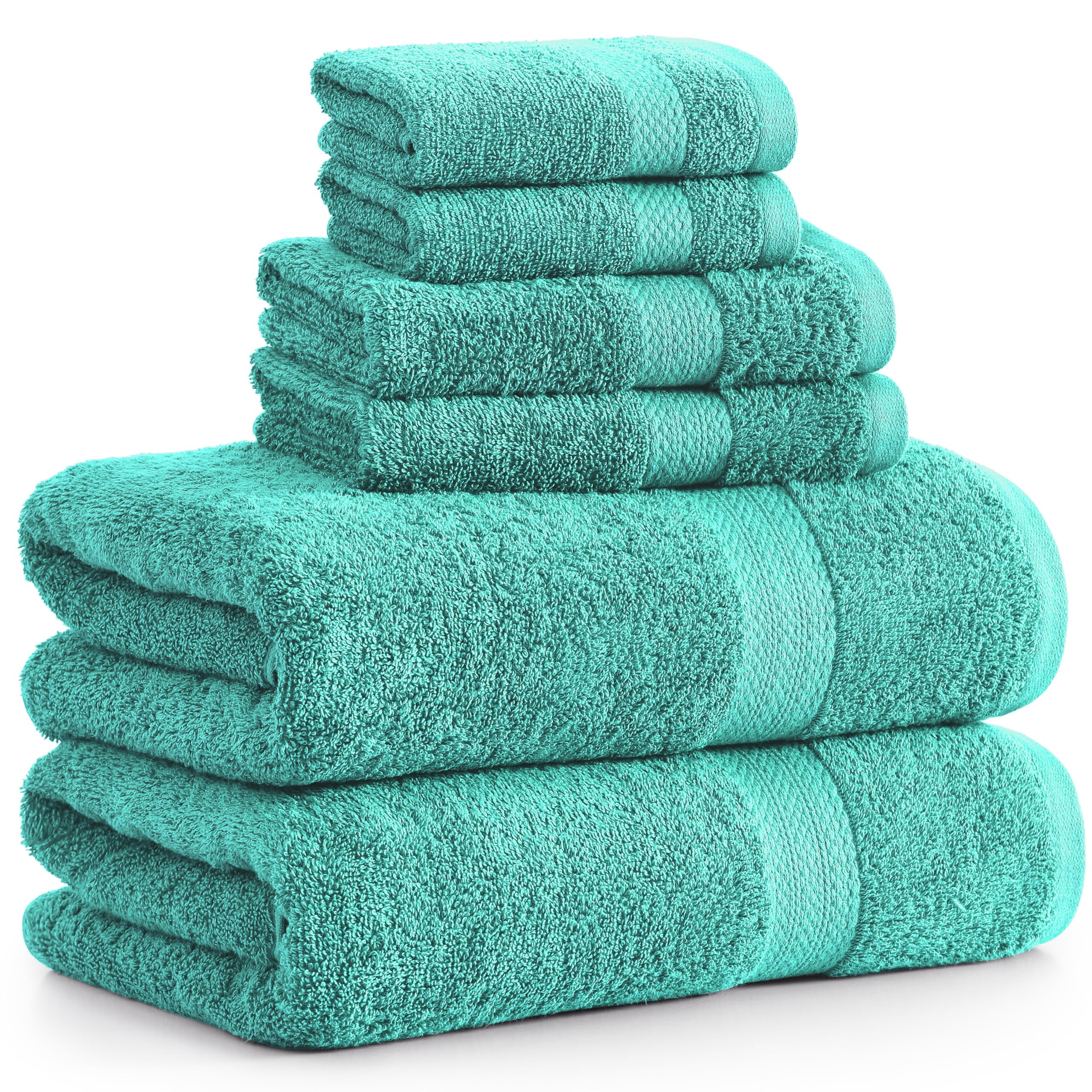 Premium 6-Piece Bath Towel Set - 100% Cotton Extra Large Hotel Quality Bath Towels, Hand Towels & Washcloths | Soft Absorbent Bathroom Essentials for Spa, Gym & Luxury Home Use - Teal Blue