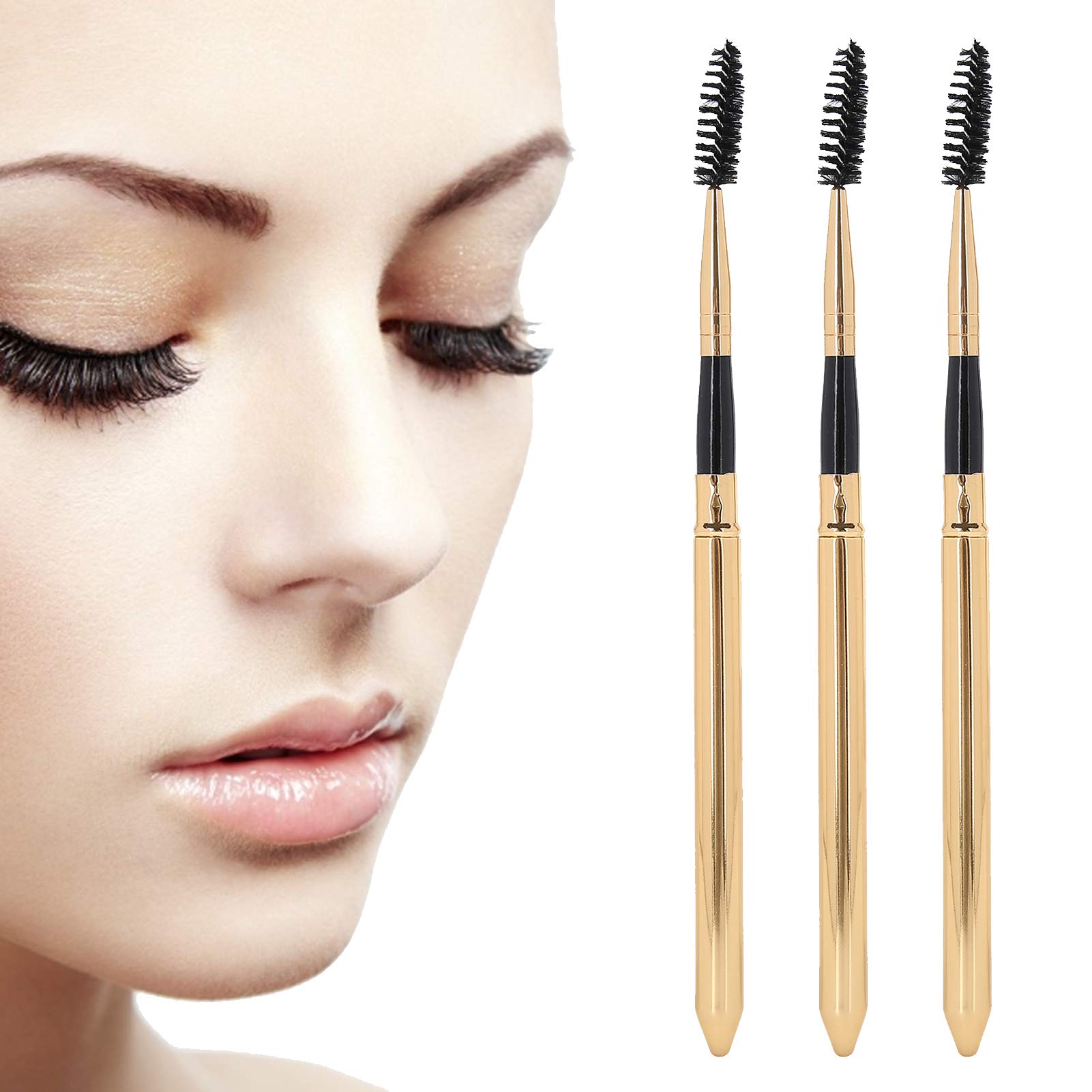 3pcs Mascara Wands Set - Eyelash & Eyebrow Brush with Metal Cover for Daily Makeup & Festivals