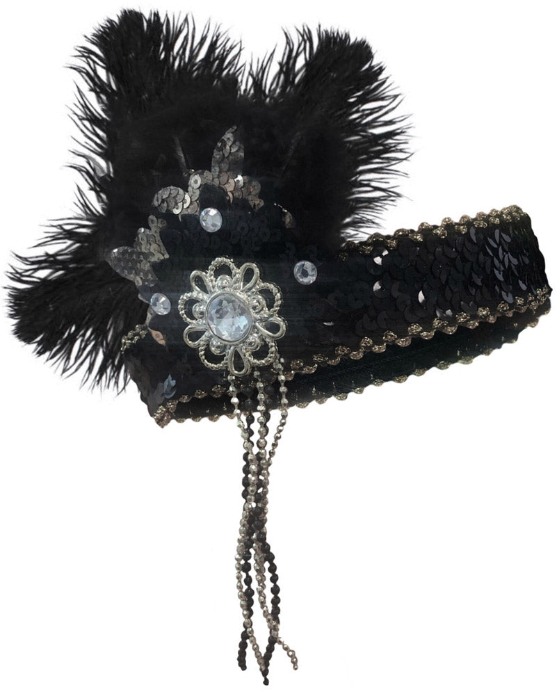 20s Deluxe Flapper Headpiece Silver and Black - Vintage 1920s Gatsby Headband for Women - Perfect for Roaring 20s Parties, Halloween Costumes & Themed Events