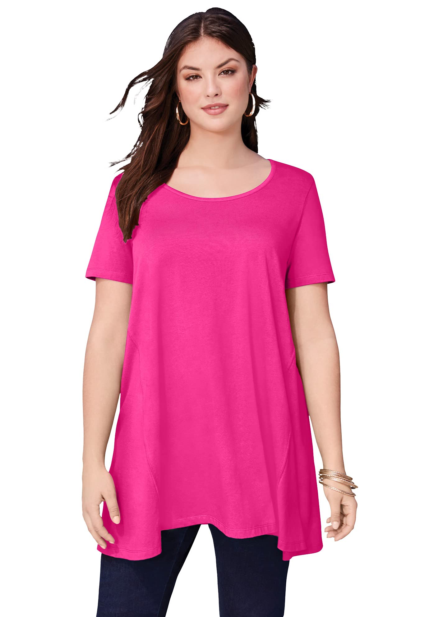 Roaman's Women's Plus Size Scoop Neck Swing Ultimate Tunic Top - Flowy Casual Blouse for Work, Date Night & Everyday Wear
