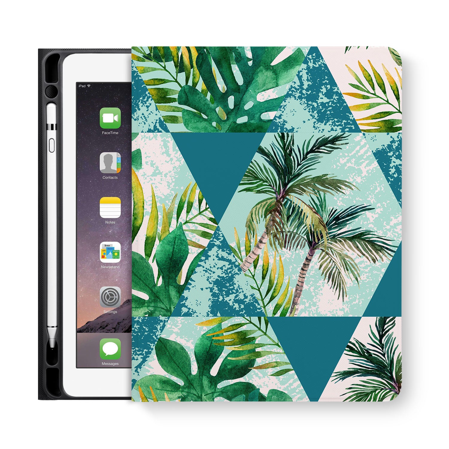 Premium iPad Folio Case with Tropical Leaf Design - Slim Protective Cover for iPad Pro/Air/Mini - Perfect for Work, Travel & School (2023 Models)