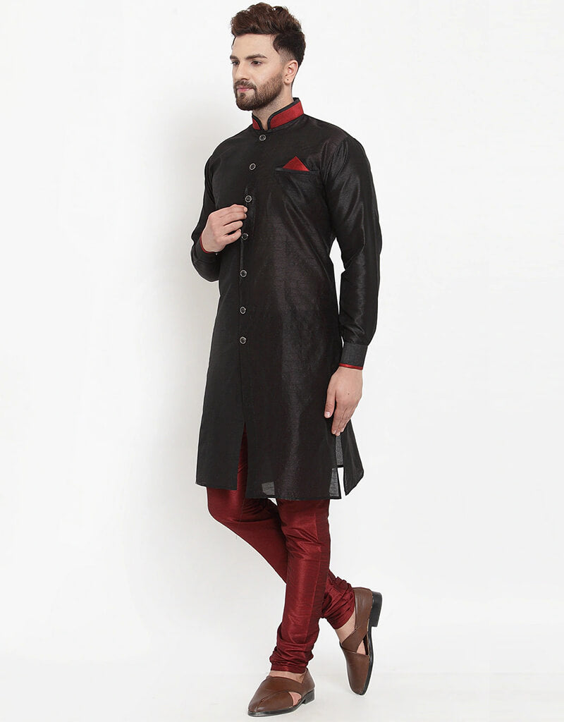 Elegant Black Banarasi Dhupion Silk Kurta with Churidar - Traditional Indian Ethnic Wear for Festivals, Weddings & Special Occasions