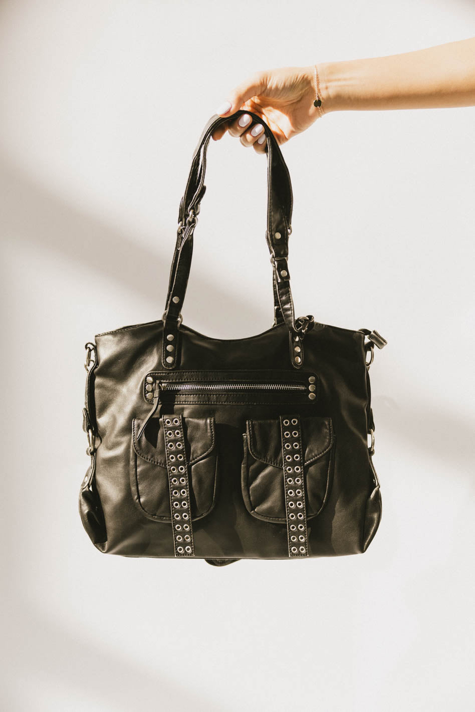 Lennox Studded Faux Leather Tote Bag for Women - Stylish Vegan Leather Handbag for Work, Travel & Everyday Use