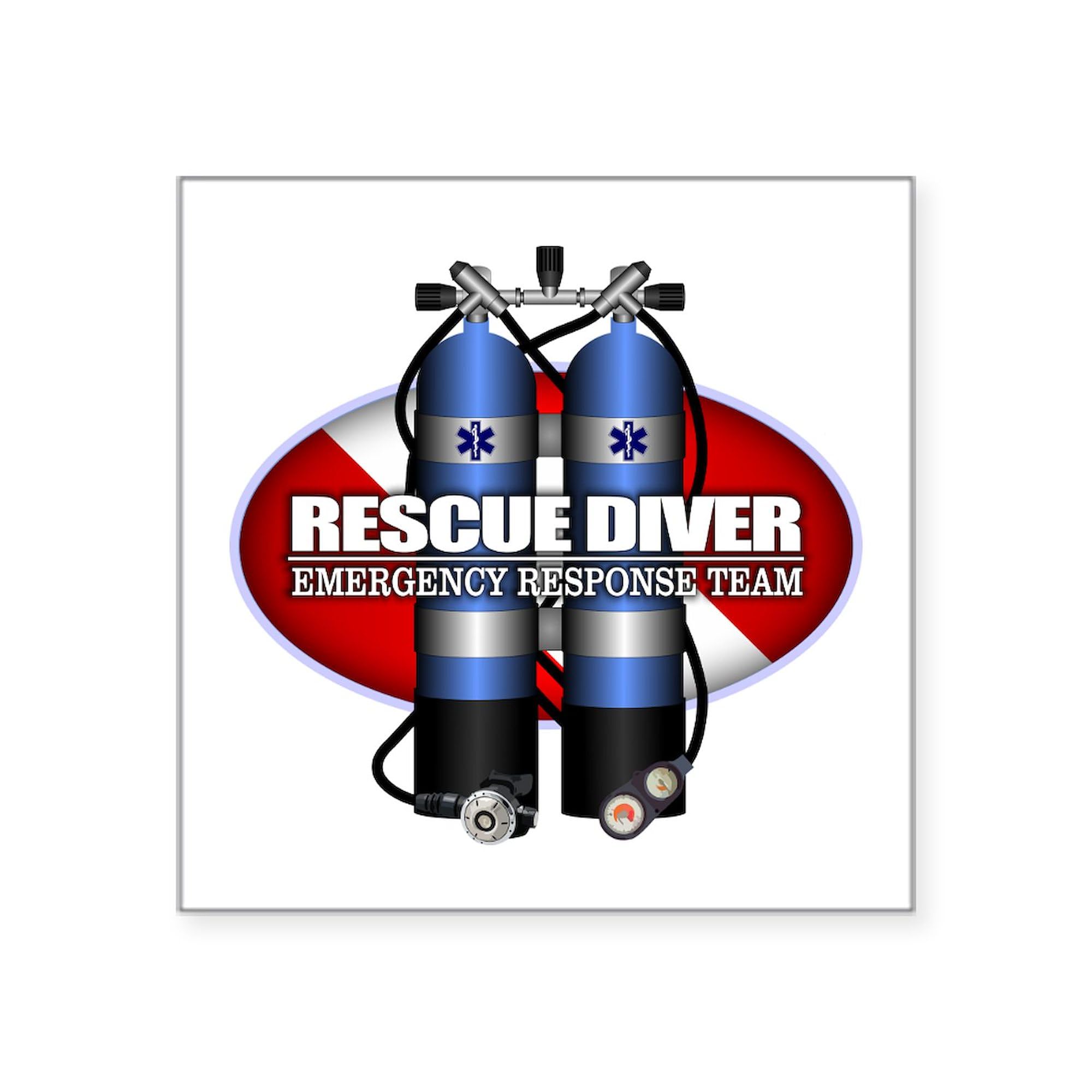 Rescue Diver Scuba Tanks Square Bumper Sticker - Waterproof Car Decal for Scuba Enthusiasts | Perfect for Laptops, Helmets & Dive Gear