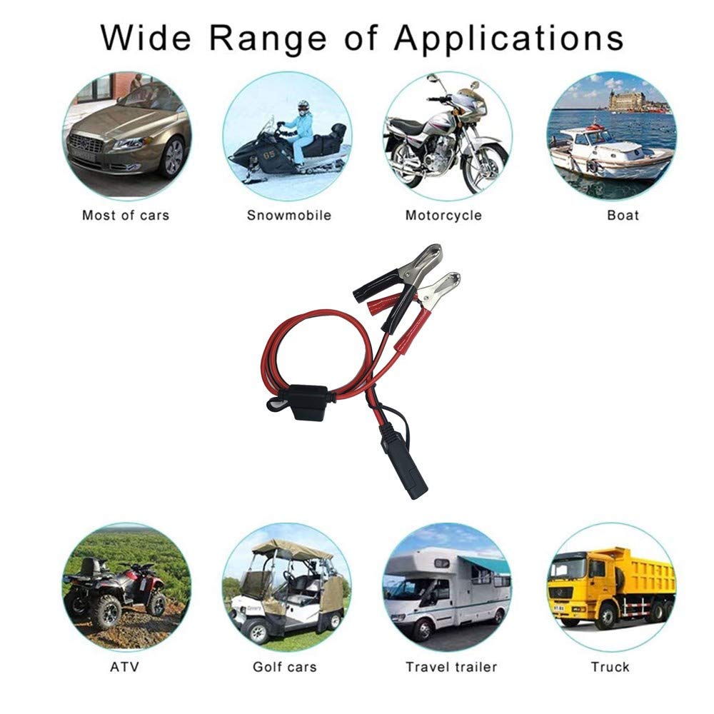 SAE to Alligator Clips 2FT Battery Charger Cable - 12V-24V Quick Disconnect Extension Cord with 15A Clamps for Car, Motorcycle, Solar Panel & Pump Charging - Perfect for Trickle Chargers, Battery Maintenance & Portable Power Applications