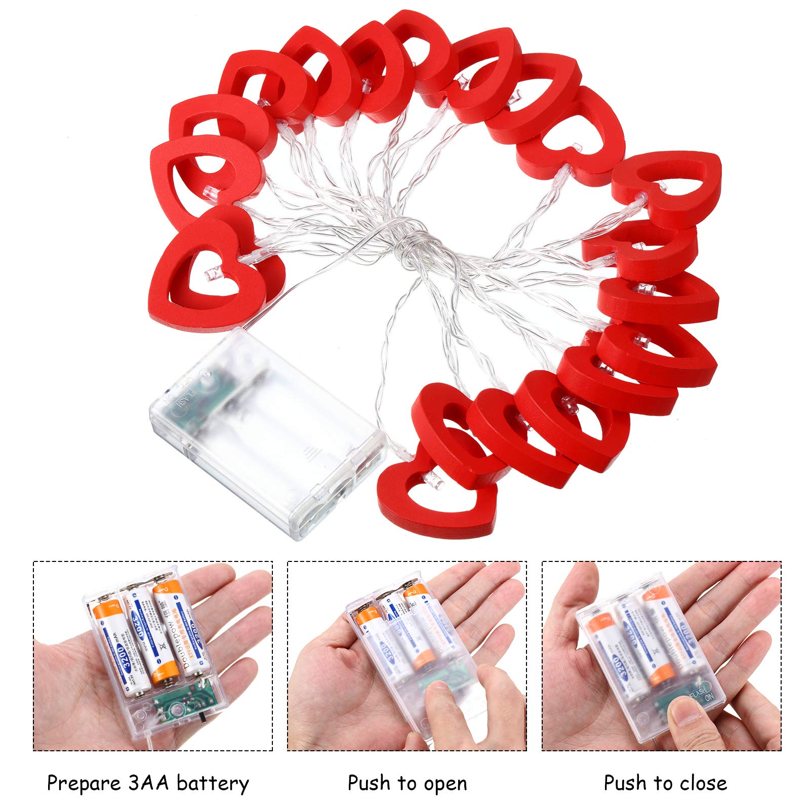 Valentine's Day LED Wooden Heart String Lights - 20 Warm White Battery Operated Fairy Lights for Bedroom, Wedding, Birthday Party & Romantic Decor - Waterproof Hanging Love Lamp (Red) | Perfect for Indoor/Outdoor Valentine's Day, Anniversary & Holiday Decorations