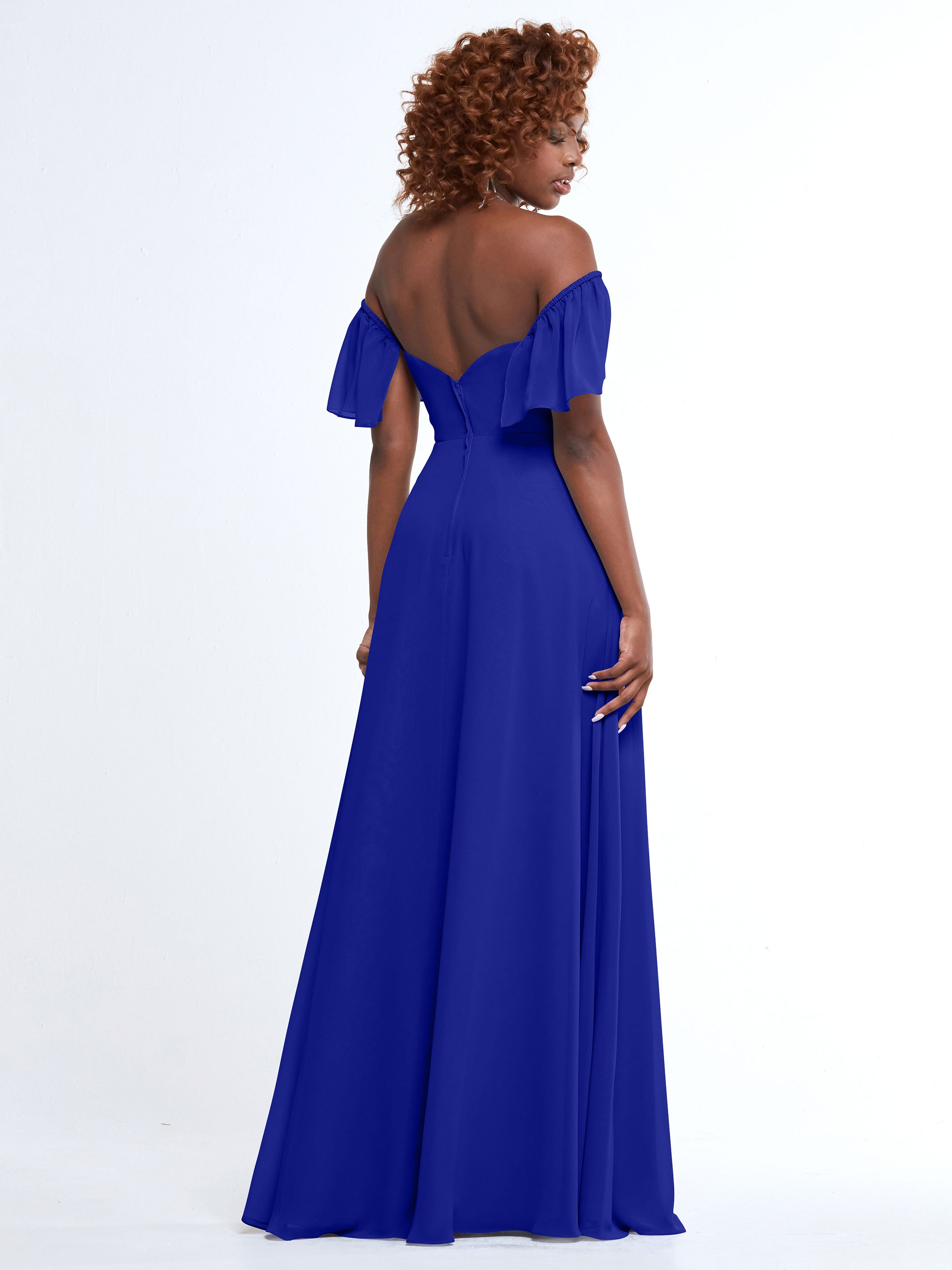 Elegant A-Line Off-The-Shoulder Chiffon Bridesmaid Dress with Pockets - Perfect for Weddings, Formal Events & Special Occasions