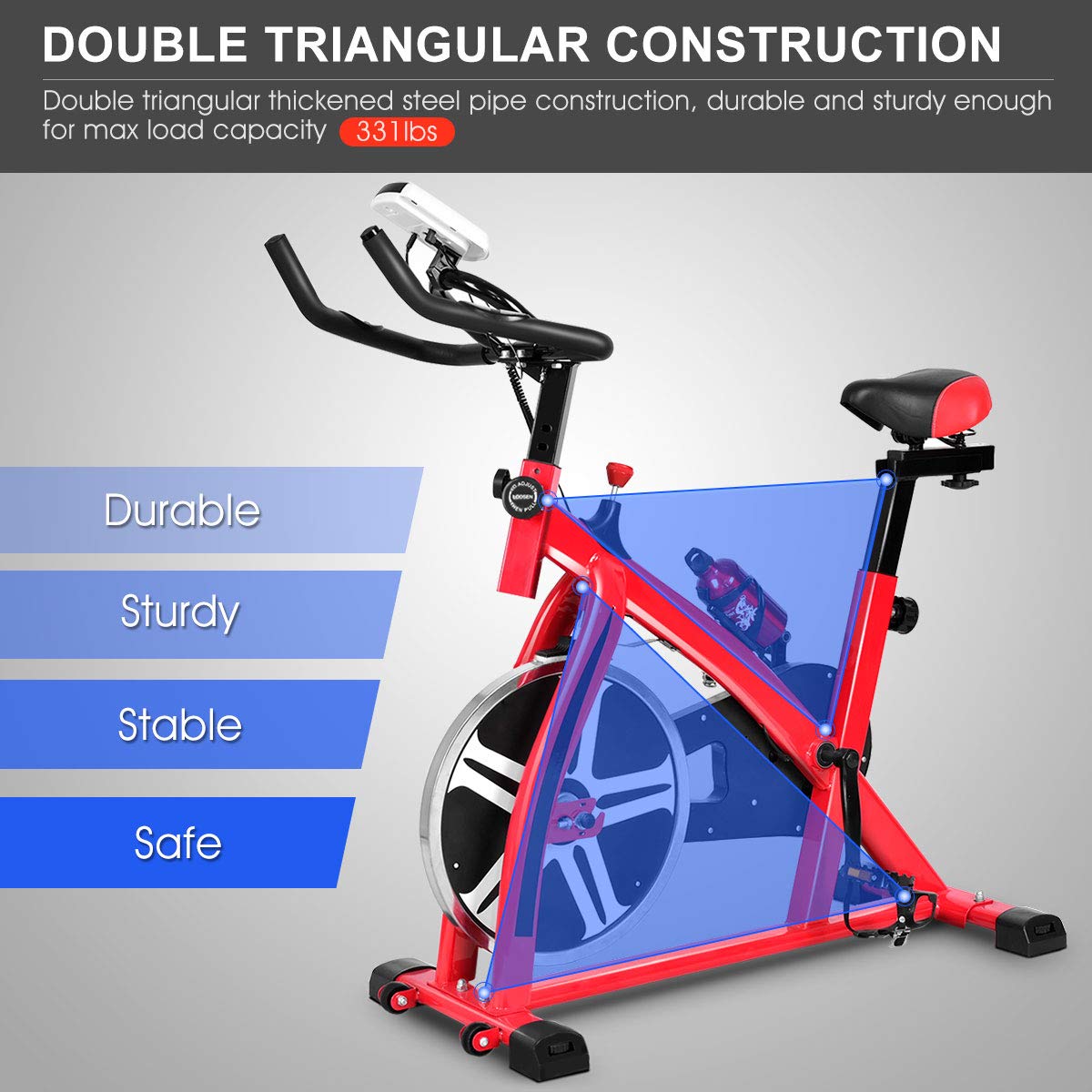Goplus Indoor Cycling Bike - Stationary Exercise Bike with Heavy Flywheel, LCD Monitor & Water Bottle Holder | Cardio Fitness Cycle Trainer for Home Gym Workouts | Perfect for HIIT, Spinning & Endurance Training