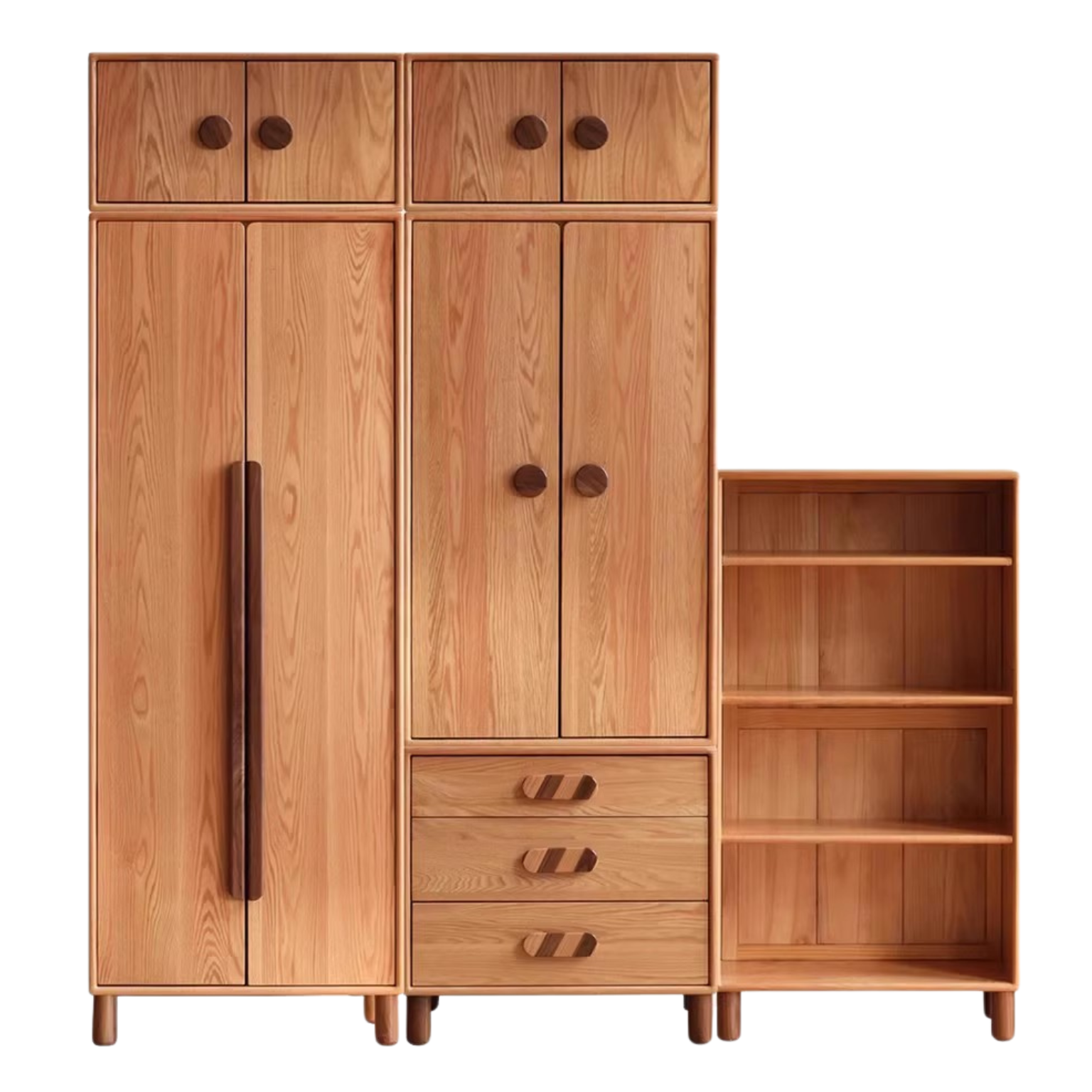 Solid Oak Wood Wardrobe Bookcase - Free Combination for Bedroom, Living Room, and Office Storage