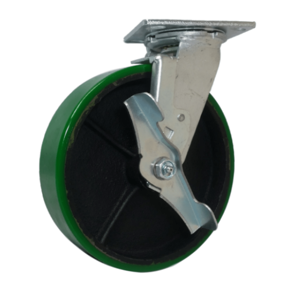 8 x 2 Inch Heavy Duty Polyon Cast Wheel Swivel Caster with Top Lock Brake - 1250 lbs Capacity - Ideal for Industrial Carts, Workbenches, and Warehouse Equipment