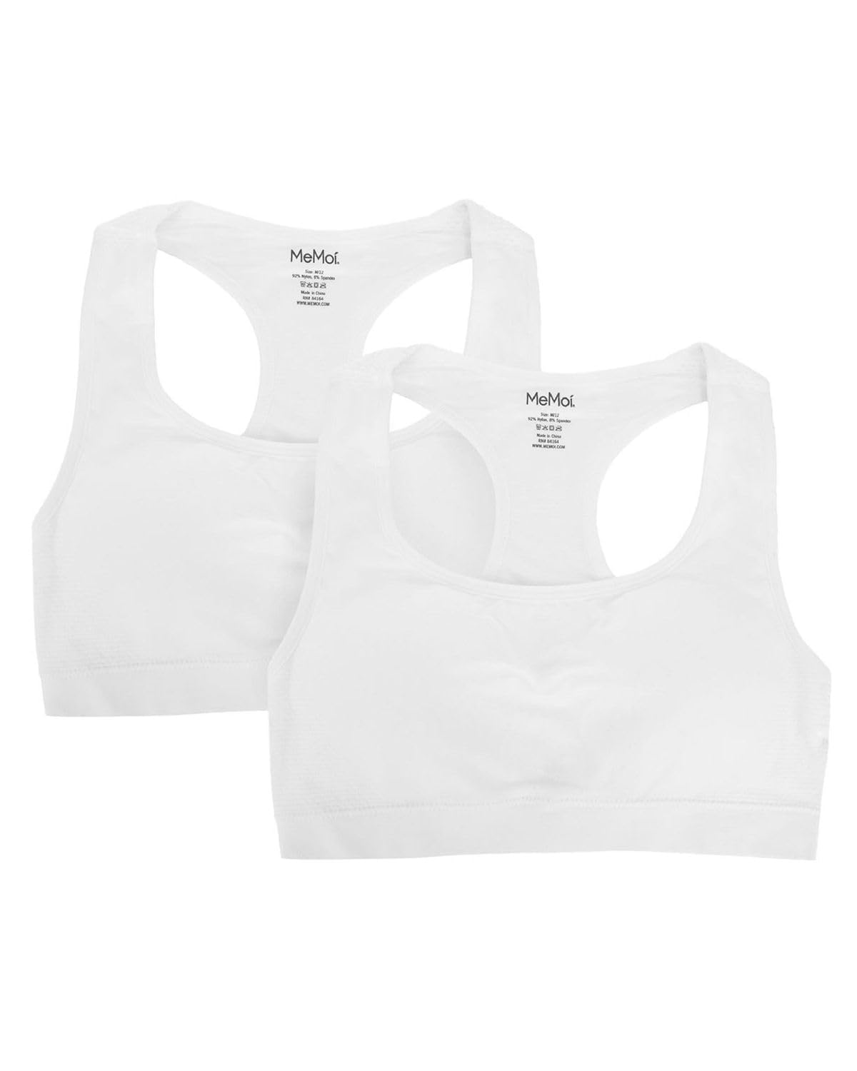 MeMoi Girls' 2-Pack Racerback Sports Bras - Breathable Workout Training Bras for Teens & Kids - Perfect for Gym, Yoga, Running & Active Play