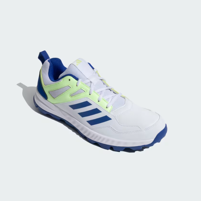 Adidas Cri Rise V2 Cricket Shoes for Men - Cloud White/Semi Lucid Blue/Green Spark - Lightweight Performance Footwear for Cricket Matches & Training