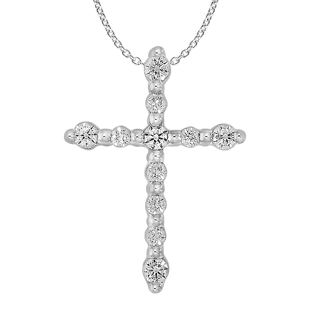 9ct White Gold Diamond Cross Pendant with 11 Brilliant Cut Diamonds - Elegant Religious Jewelry for Women, Perfect for Baptism, Confirmation & Everyday Wear