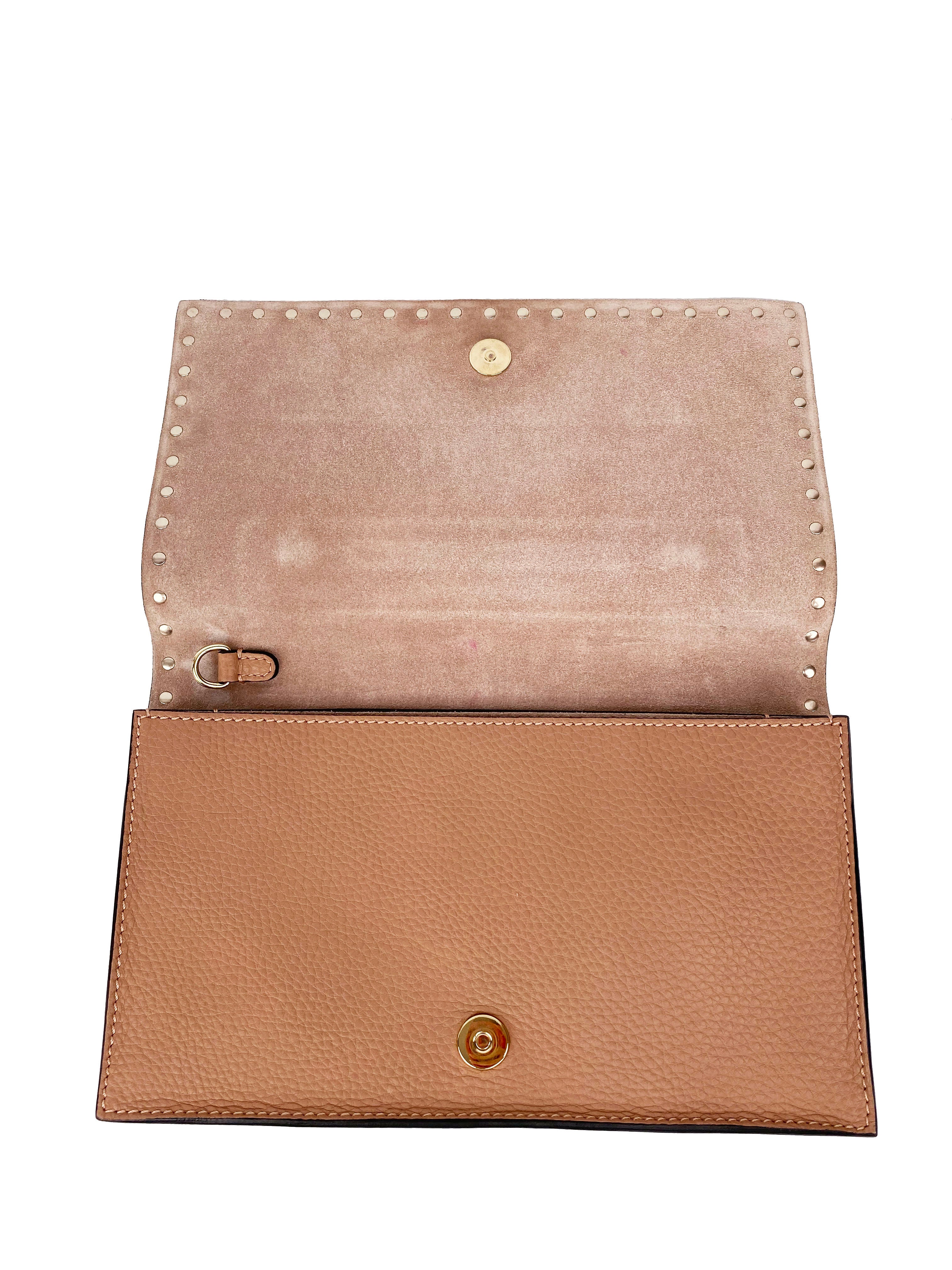 Valentino Rockstud Nude Leather Clutch Bag for Women - Elegant Evening Clutch for Parties, Weddings & Special Events