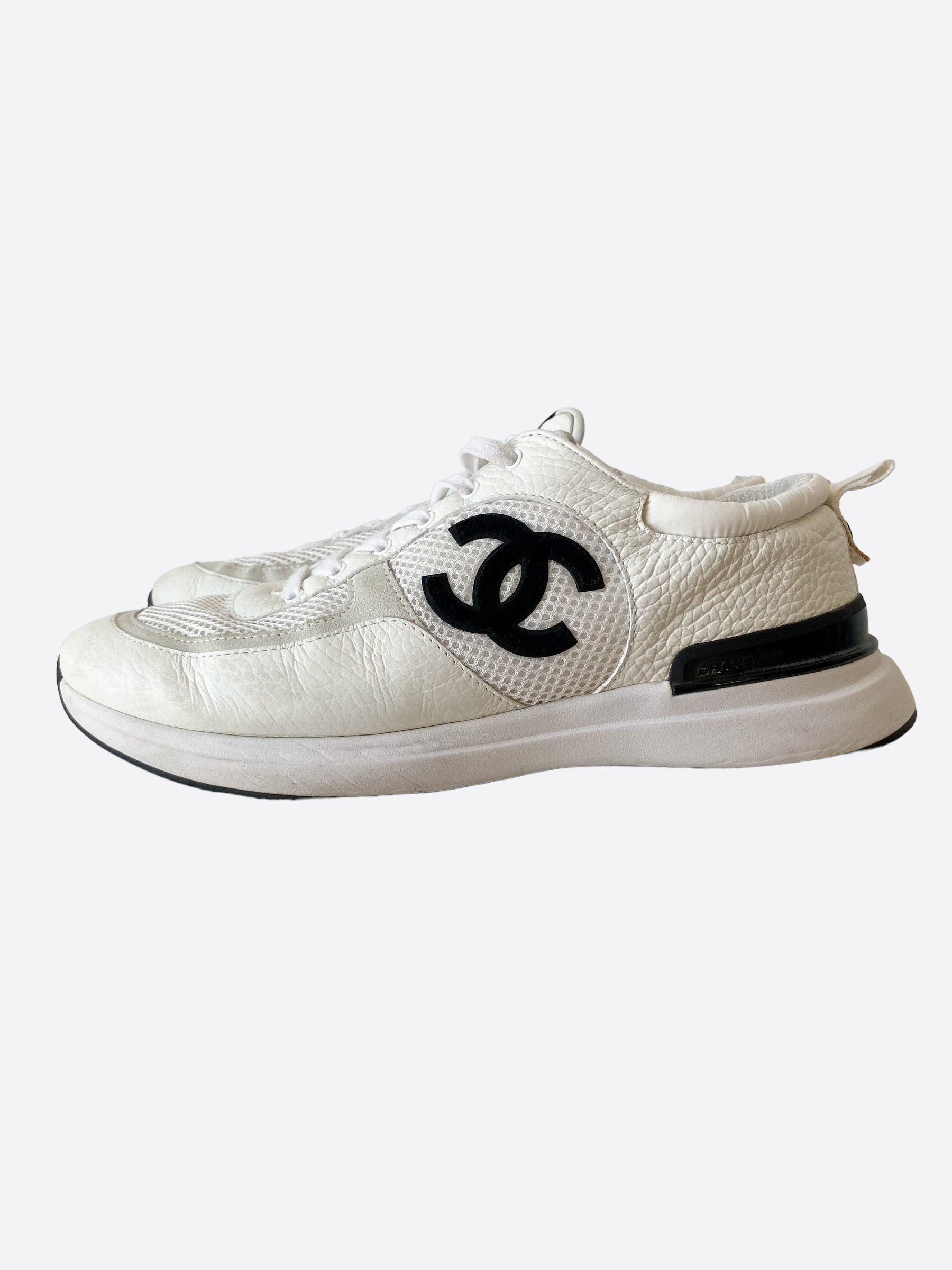 Chanel White & Black Interlock Logo Running Shoes - Women's Luxury Sneakers for Casual Wear & Street Style Fashion