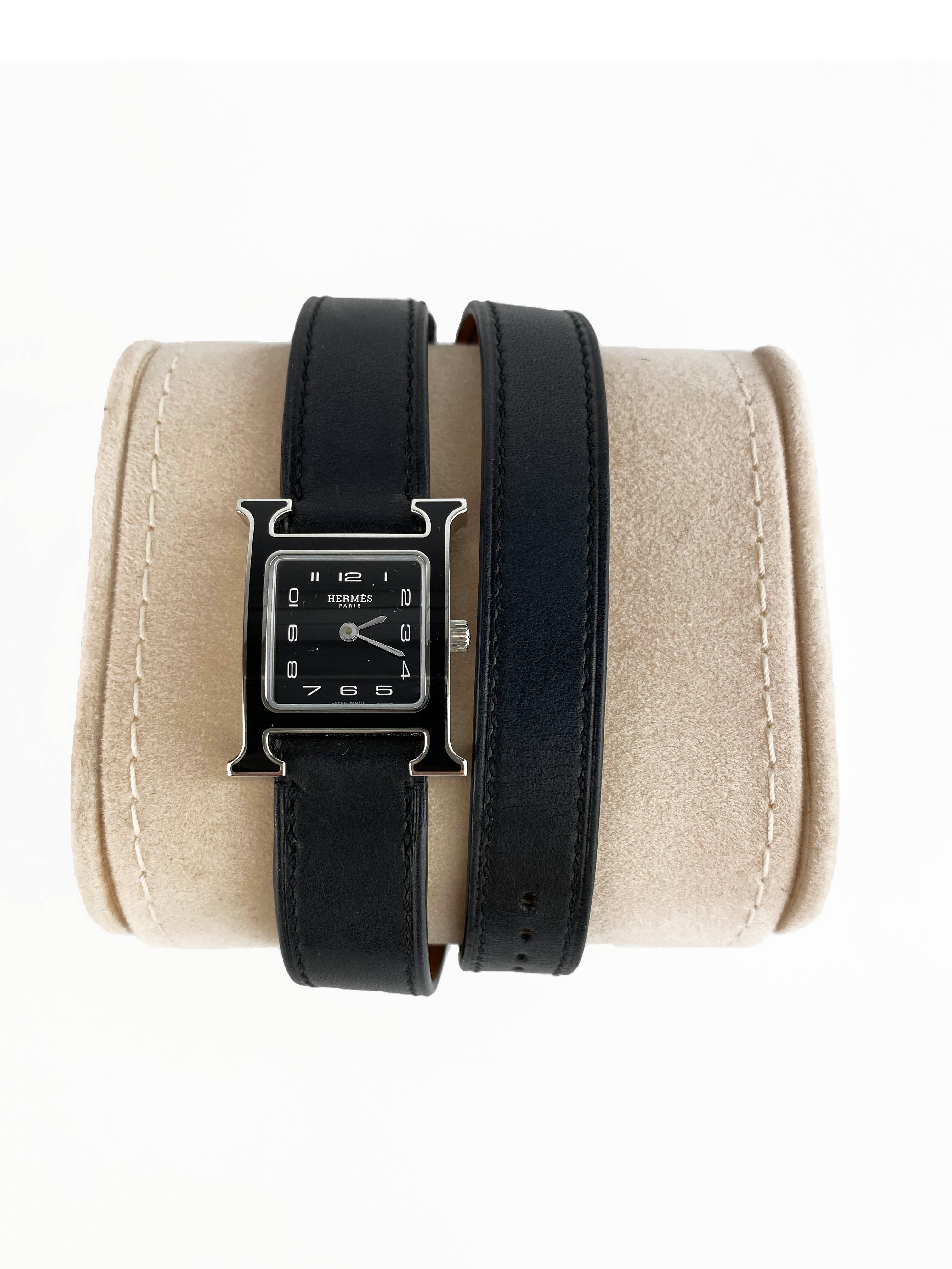 Hermes Black H Heure Watch 21x21mm - Luxury Women's Quartz Wristwatch for Business & Formal Occasions
