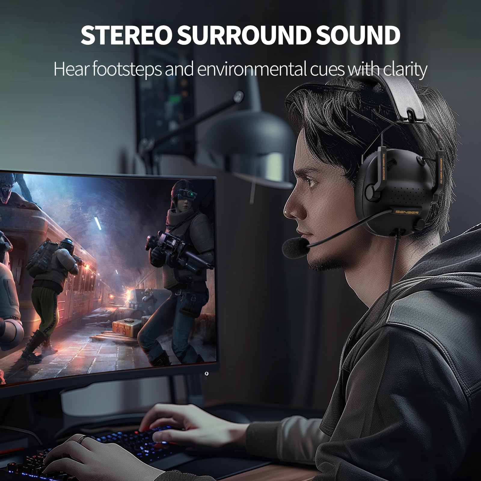 SENZER Noise Cancelling Gaming Headset with Microphone for Xbox Series X/S, Xbox One, PS4/5 - Foldable Wired Headphones for PC, Mobile & Console Gaming - Perfect for Online Multiplayer, Streaming & Esports