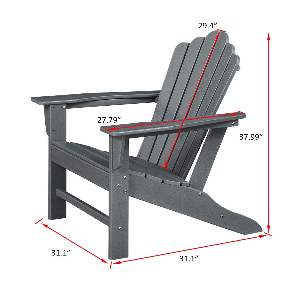 Premium Weather-Resistant Adirondack Chair - Heavy-Duty Outdoor Patio Furniture for Yard, Deck, Garden & Backyard - Comfortable Grey Lawn Seating for Relaxing, Lounging & Sunbathing (Set of 1)