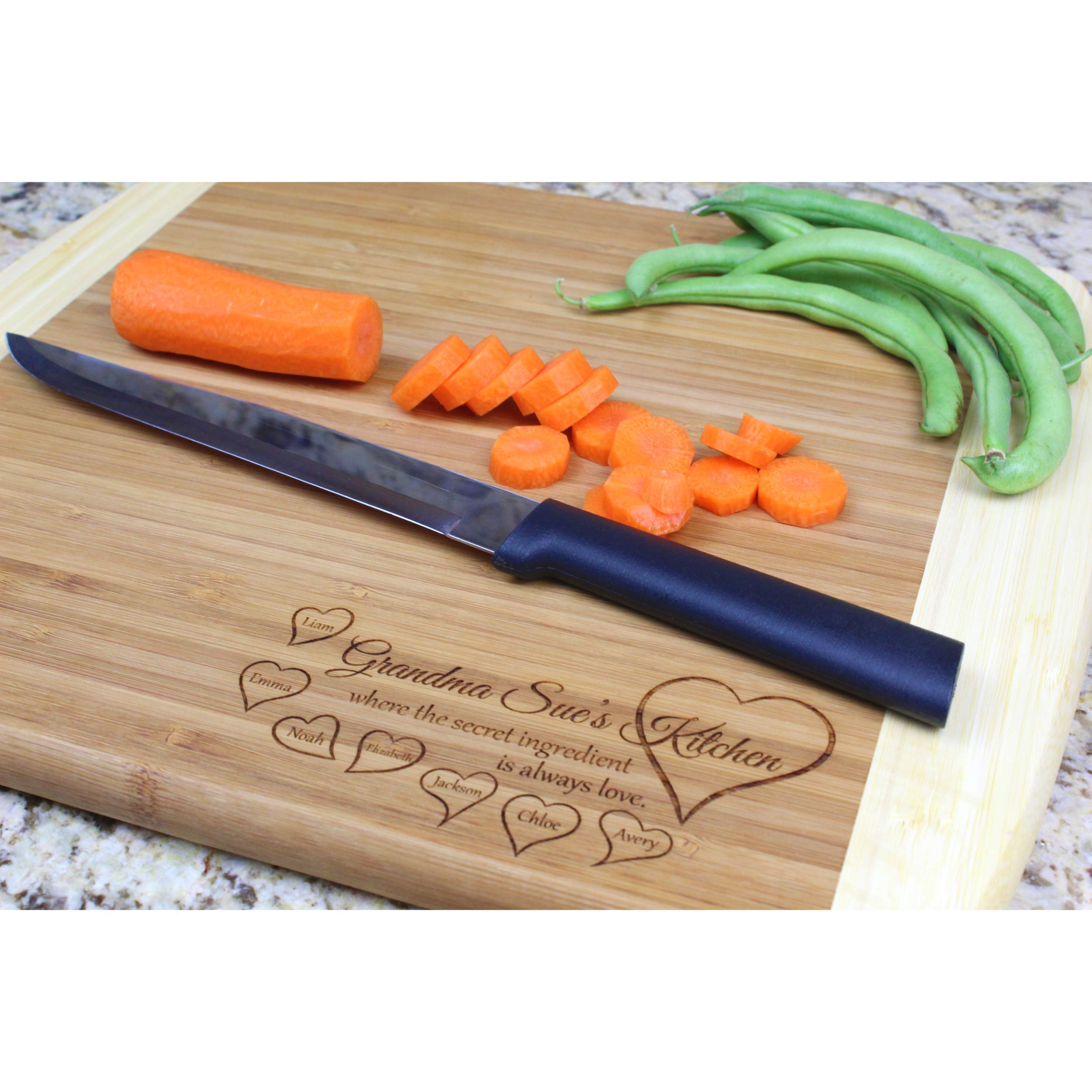 Personalized Engraved Bamboo Cutting Board - Custom Wooden Kitchen Gift for Mom, Wife, Anniversary (13.5