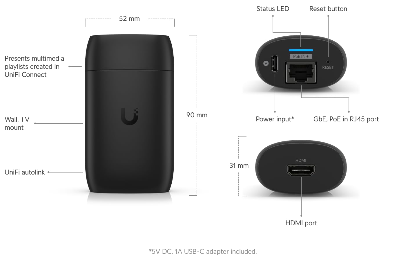 Ubiquiti UC-CAST-US Wireless Display Cast Adapter - 4K HDMI Streaming Dongle for Meetings & Presentations | Compatible with Laptop, TV, Projector | Perfect for Office, Classroom & Home Theater