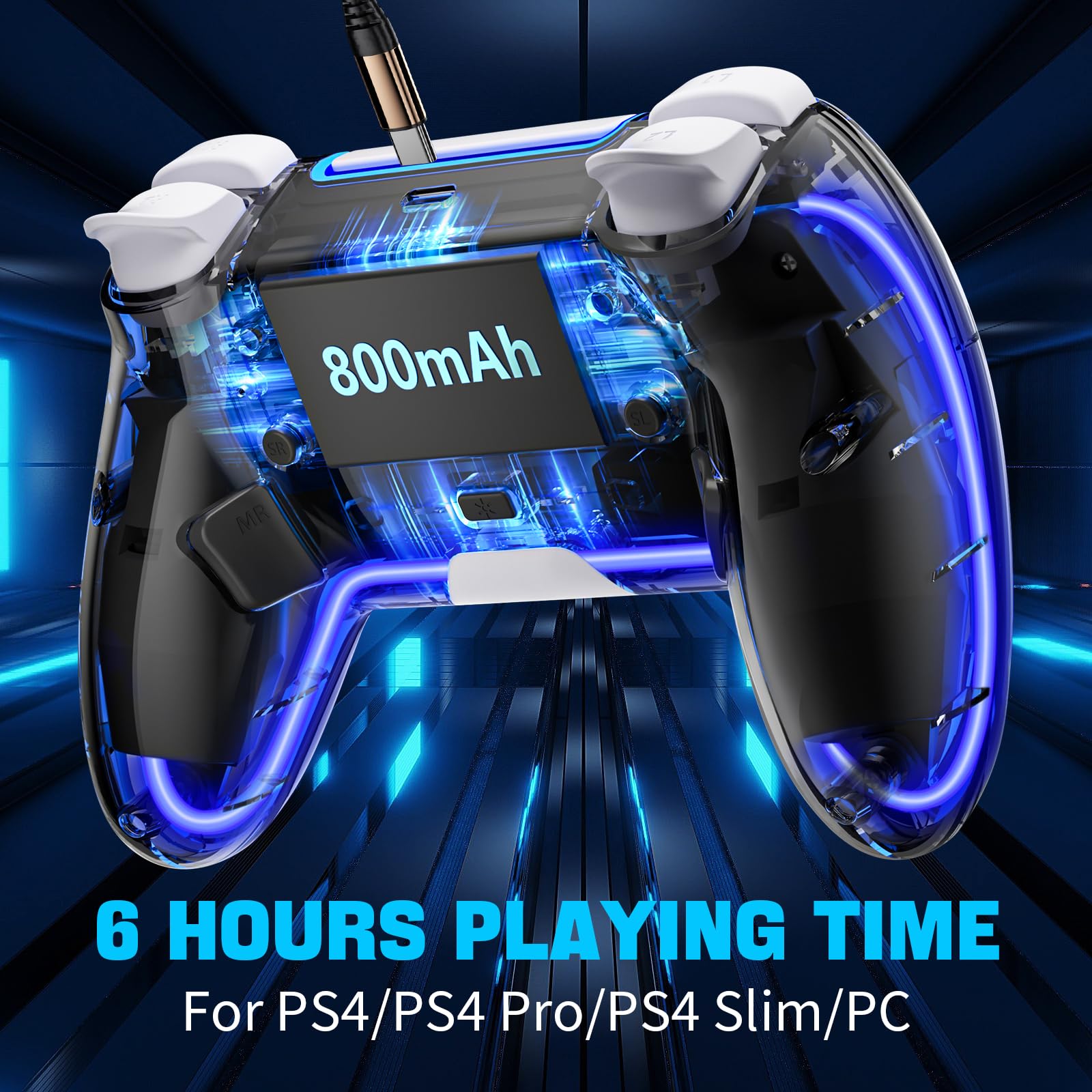 Wireless PS4 Controller with Hall Effect 3D Joystick & RGB Lighting - Customizable Buttons, Responsive Gamepad for Playstation 4 (Black/White) | Perfect for FPS, Racing & Action Games