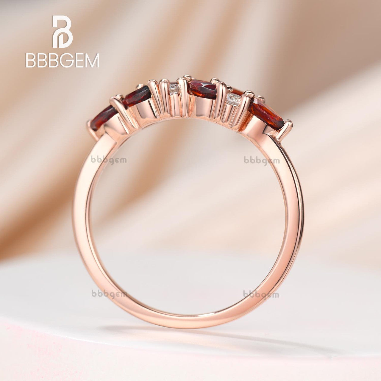 14K Rose Gold Marquise Round Red Garnet Diamond Stacking Promise Ring for Women - Perfect Gift for Her, Anniversary, Engagement, or Special Occasion