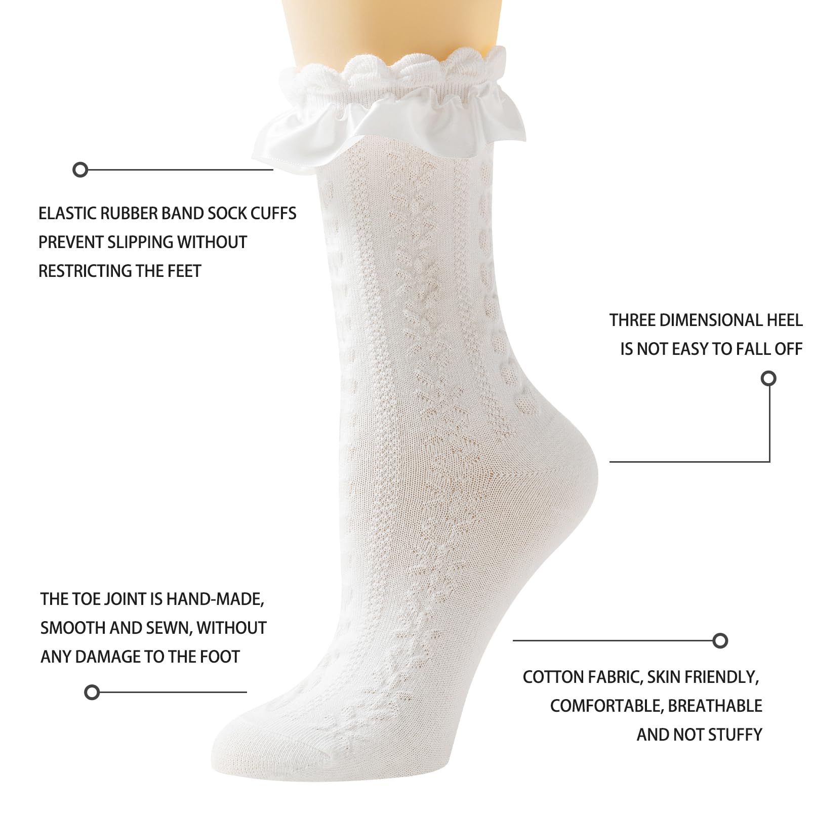 Women's Lace Ruffle Socks - Cotton Frilly Ankle Socks for Princess Lolita Style | Comfortable & Cute Socks for Ladies and Girls | Perfect for Cosplay, Tea Parties, and Everyday Fashion