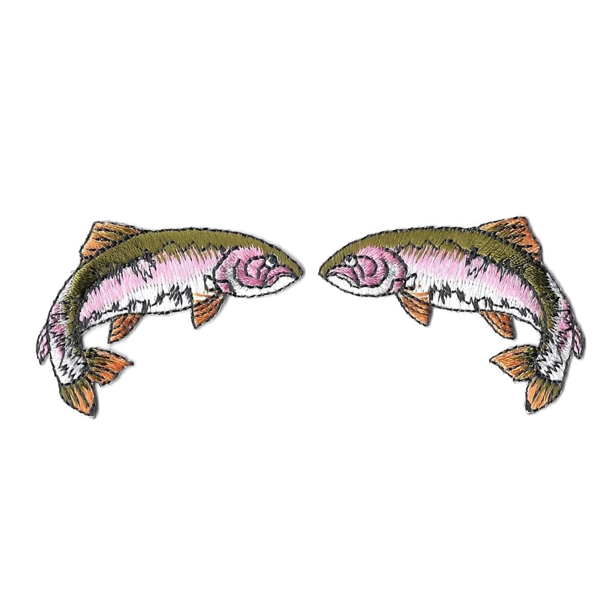 Premium Embroidered Iron On Patches - Set of 2 Pink Salmon Fish Designs for Fishing & Camping Gear - Perfect for Jackets, Hats & Backpacks
