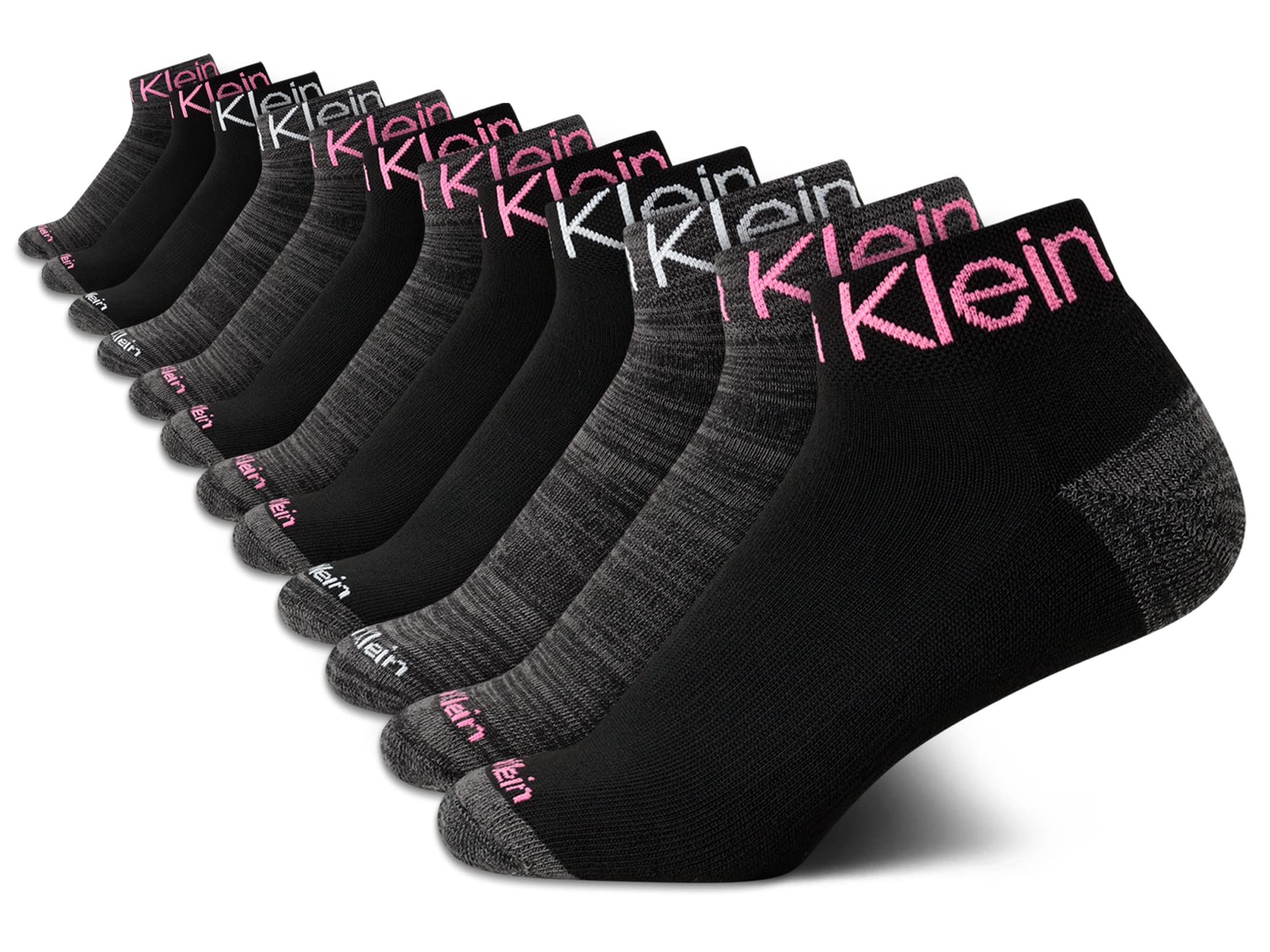 Calvin Klein Women's Quarter Socks - 12 Pack Cushioned Athletic Ankle Socks for Running, Gym & Sports (Size 4-10) - Breathable Comfort Socks for Women's Active Lifestyle